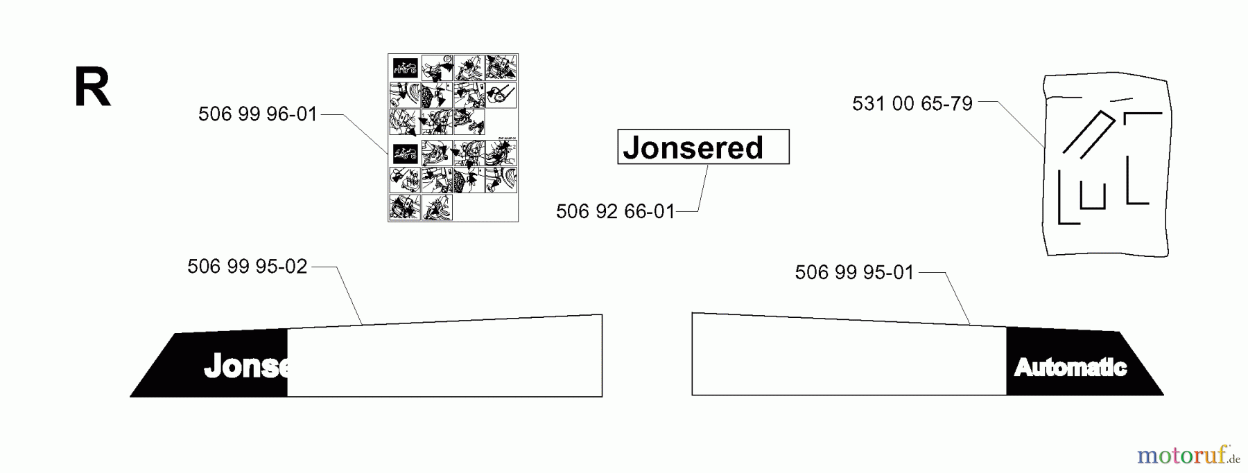 Jonsered Reitermäher FRM13 AUTOMATIC - Jonsered Rear-Engine Riding Mower (2001-01) DECALS