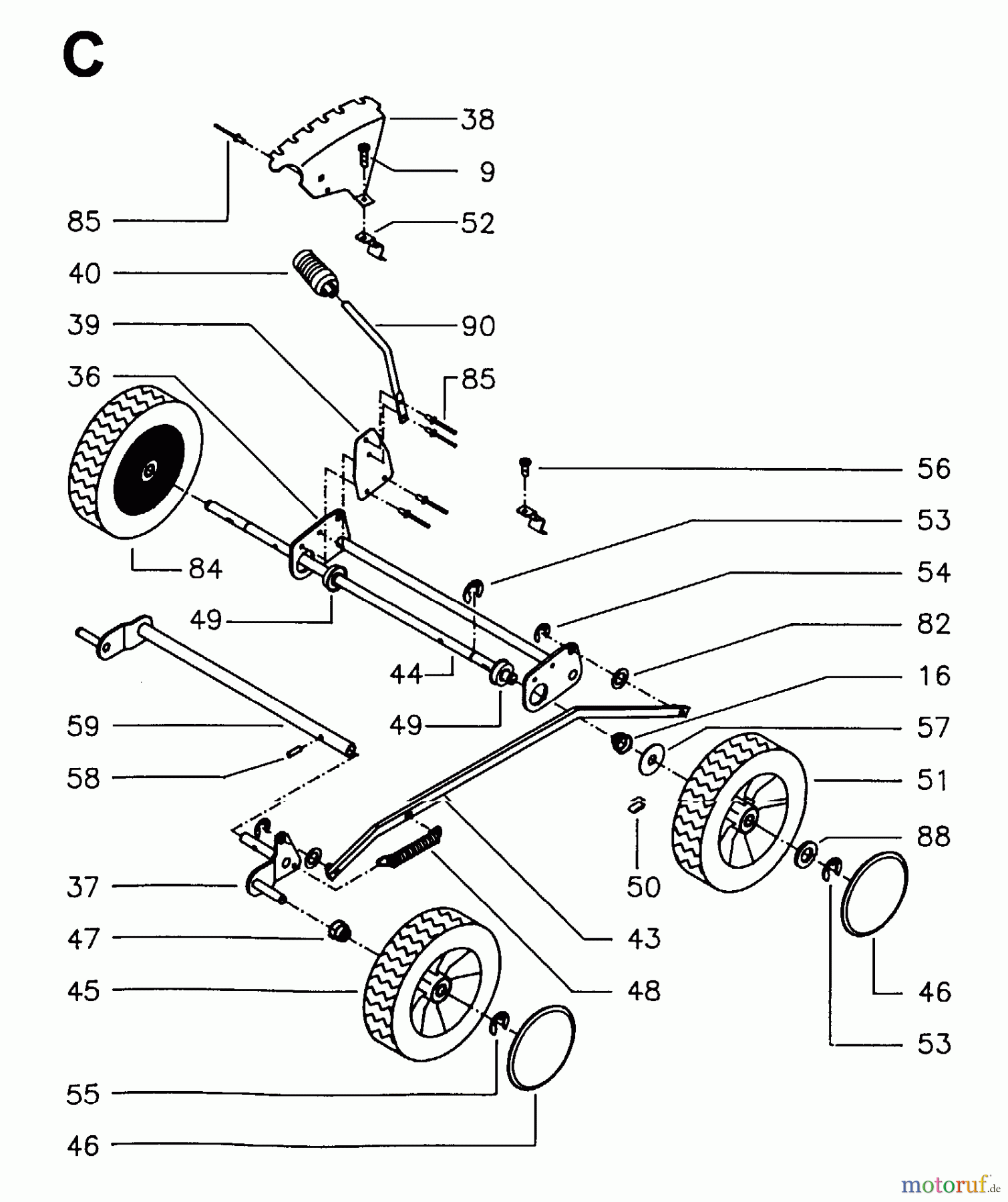 Jonsered Rasenmäher 446 R - Jonsered Walk-Behind Mower (1995-01) WHEEL DEPTH STAKE ASSEMBLY
