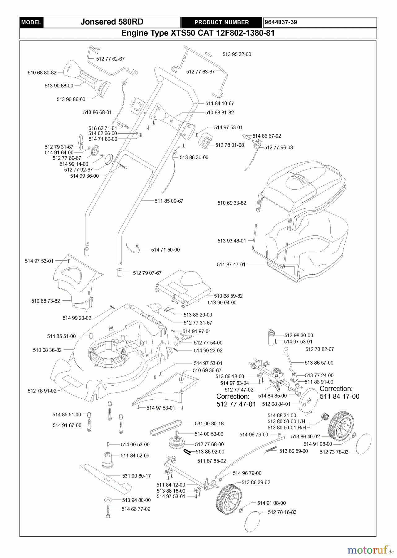  Jonsered Rasenmäher 580 RD (964483739) - Jonsered Walk-Behind Mower (1999-02) PRODUCT COMPLETE