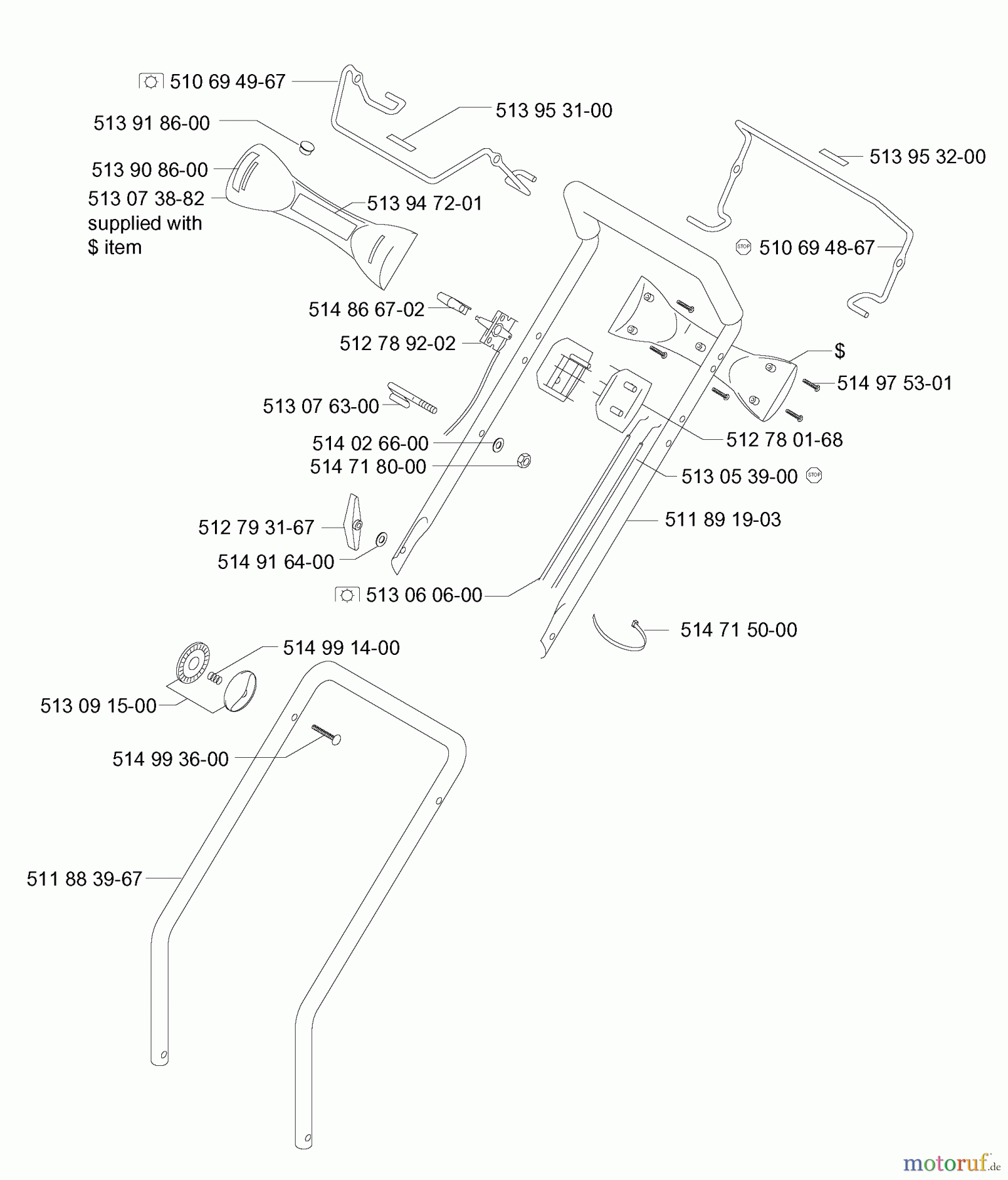 Jonsered Rasenmäher 580 RD - Jonsered Walk-Behind Mower (2002-04) HANDLE CONTROLS