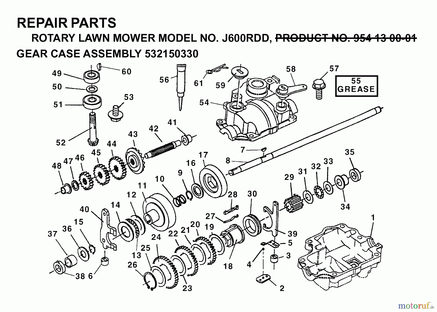 Jonsered Rasenmäher 600 RDII (J600RDD) - Jonsered Walk-Behind Mower (1998-02) GEAR CASE