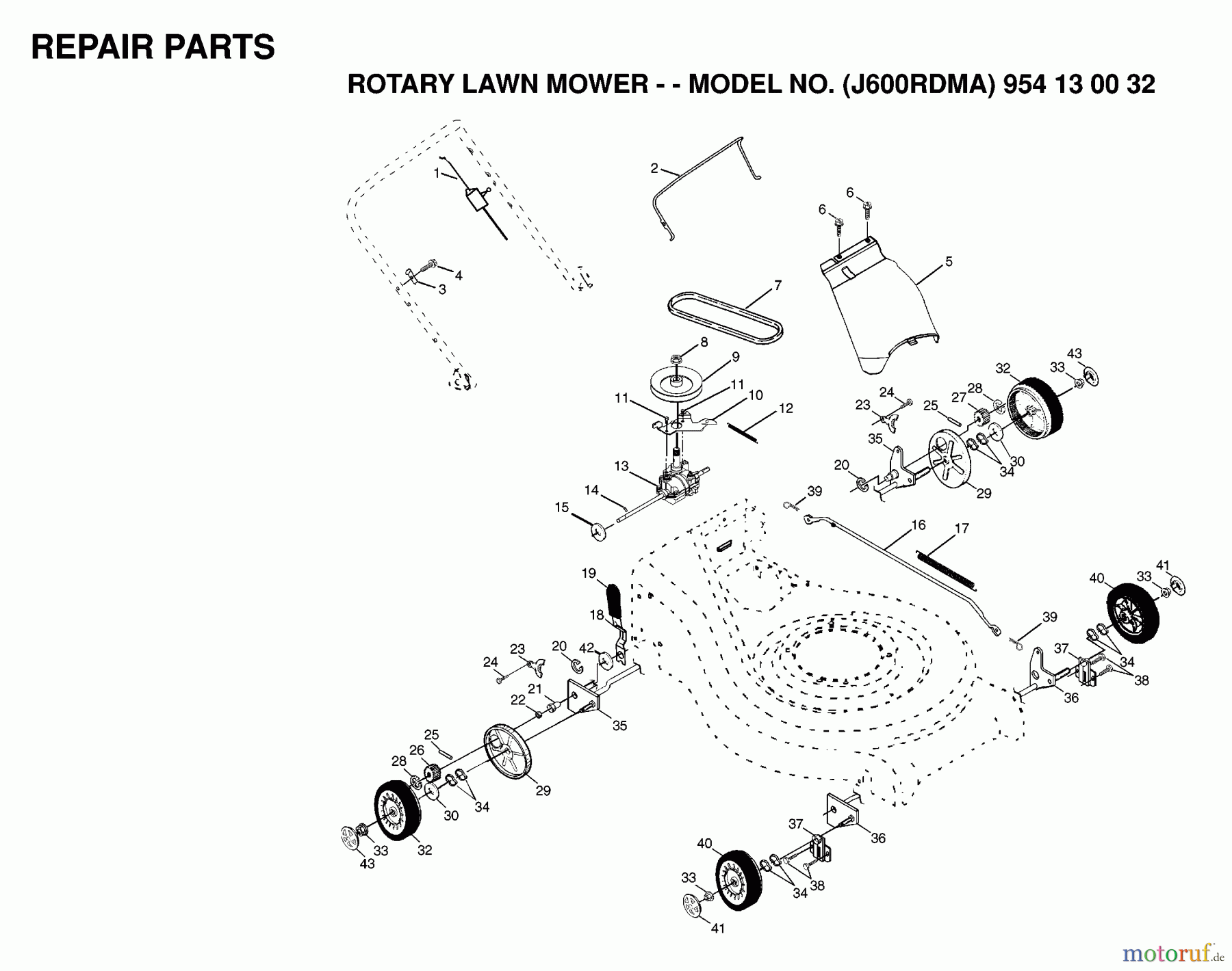 Jonsered Rasenmäher 600RDM2 (J600RDMA, 954130032) - Jonsered Walk-Behind Mower (1999-03) PRODUCT COMPLETE #1
