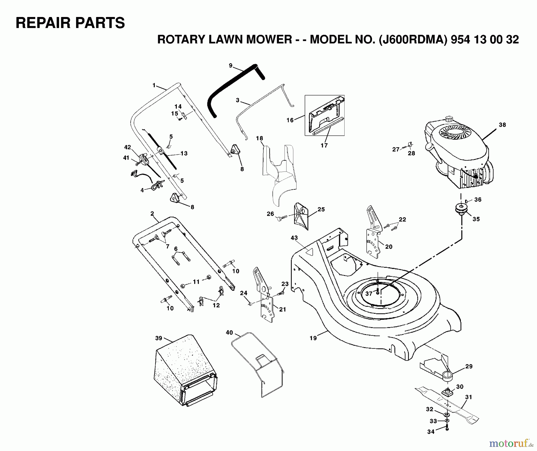 Jonsered Rasenmäher 600RDM2 (J600RDMA, 954130032) - Jonsered Walk-Behind Mower (1999-03) PRODUCT COMPLETE #2