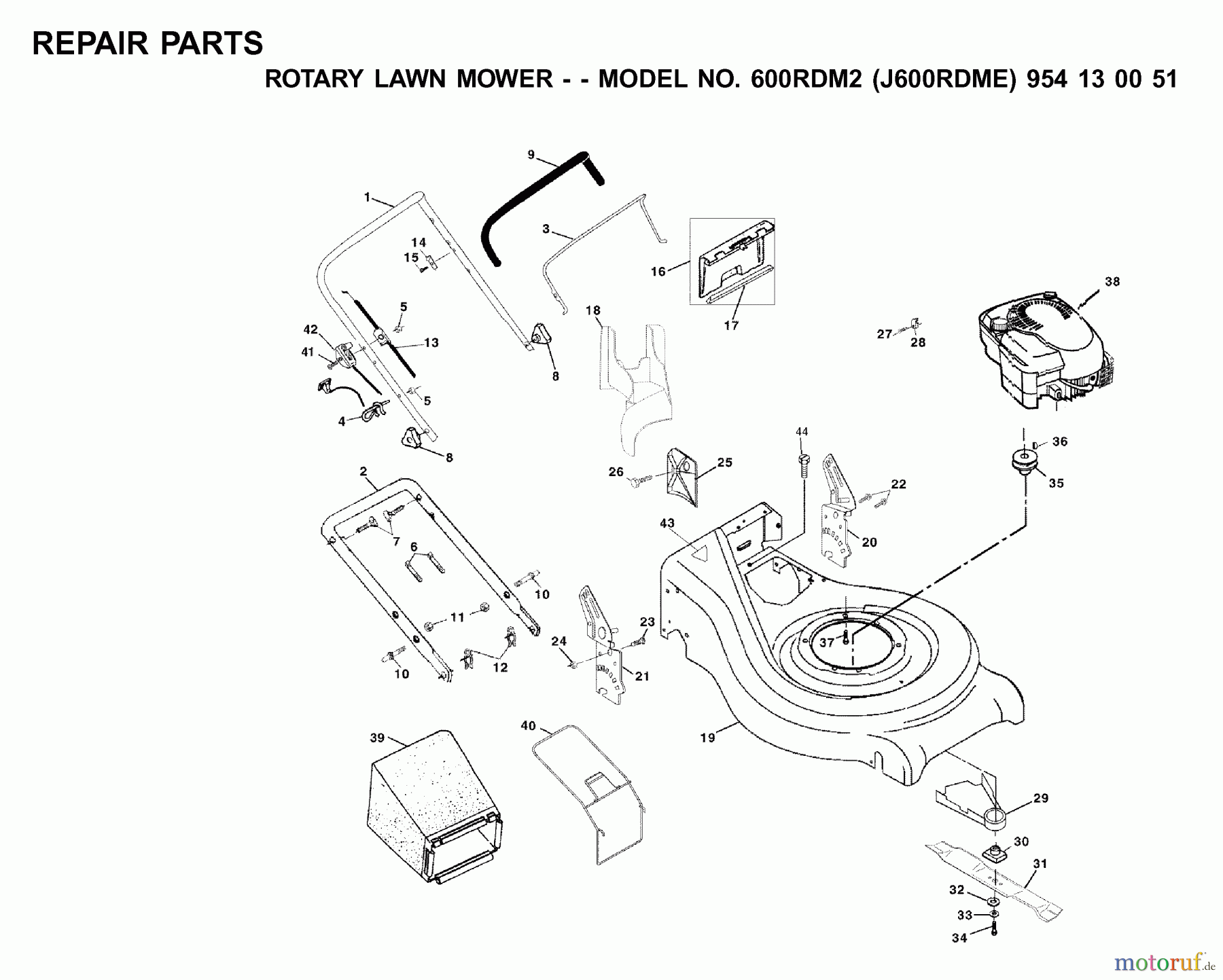 Jonsered Rasenmäher 600RDM2 (J600RDME, 954130051) - Jonsered Walk-Behind Mower (2001-03) PRODUCT COMPLETE #1