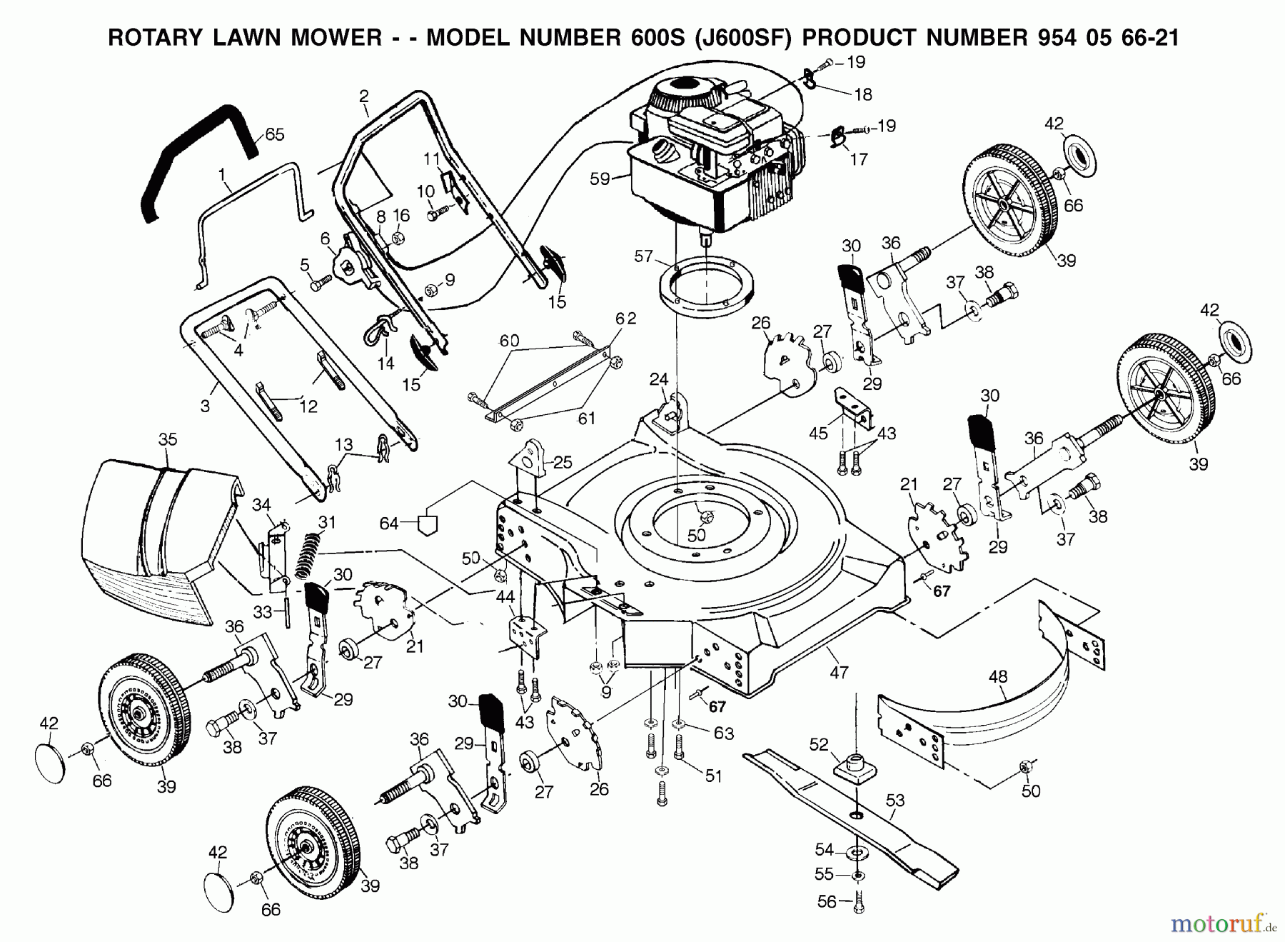 Jonsered Rasenmäher 600S (J600SF, 954056621) - Jonsered Walk-Behind Mower (2002-02) PRODUCT COMPLETE