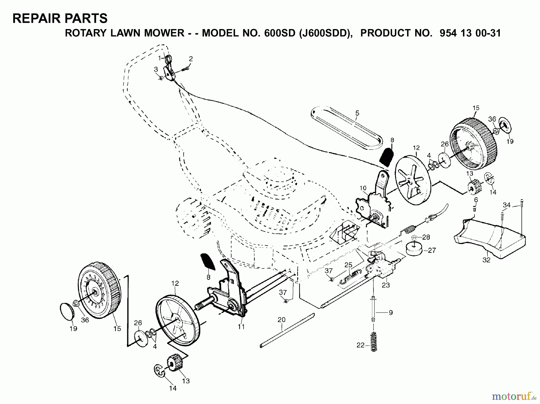 Jonsered Rasenmäher 600SD (J600SDD, 954130031) - Jonsered Walk-Behind Mower (2000-03) PRODUCT COMPLETE #1