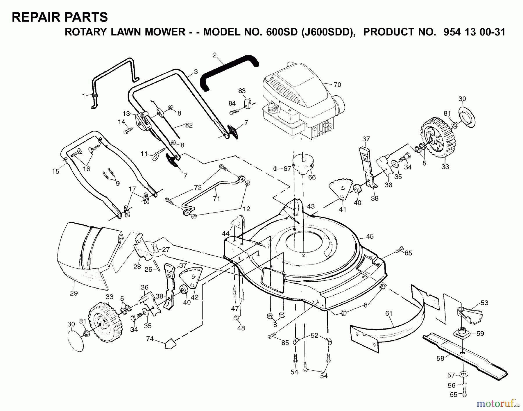 Jonsered Rasenmäher 600SD (J600SDD, 954130031) - Jonsered Walk-Behind Mower (2000-03) PRODUCT COMPLETE #2