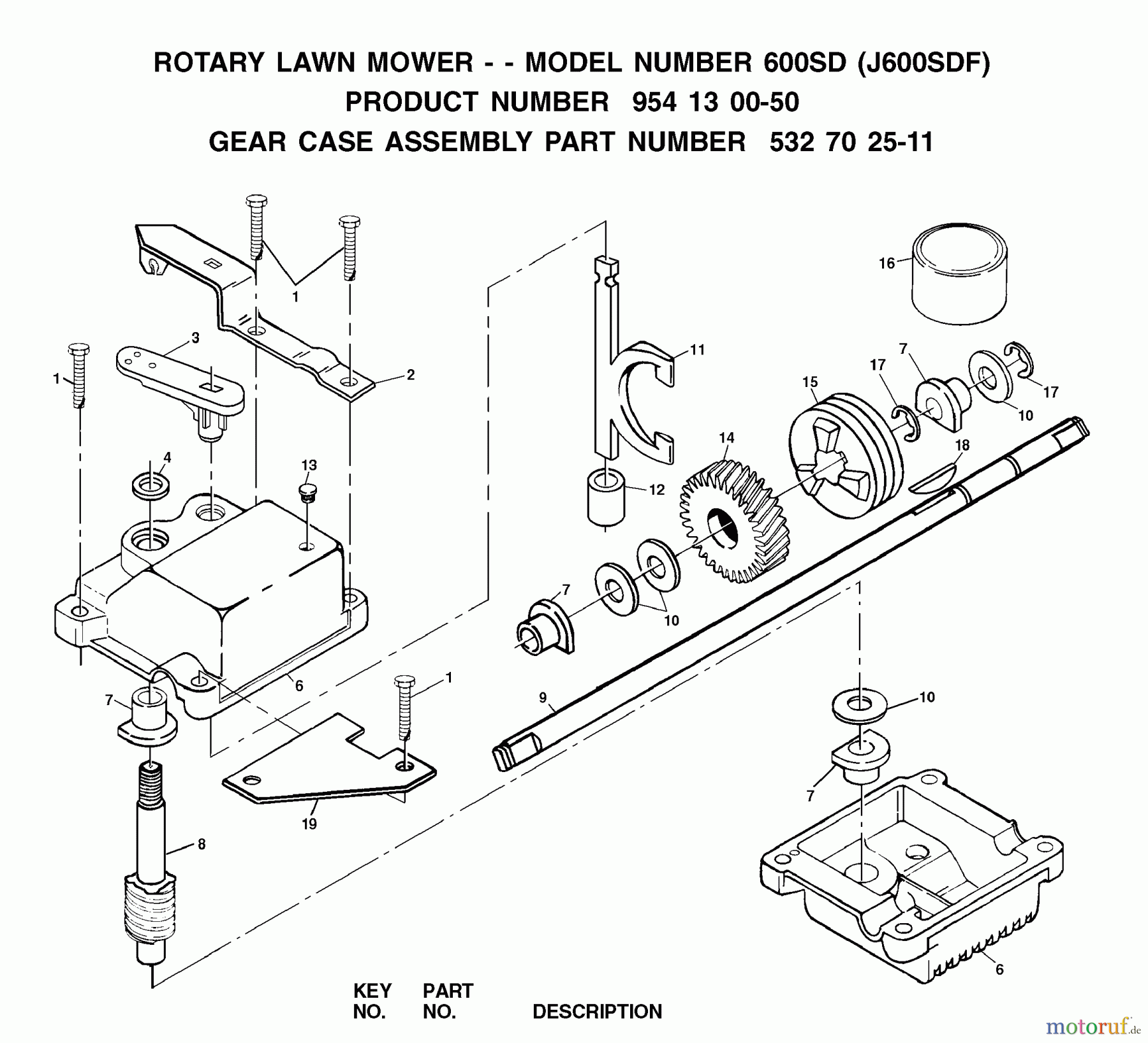Jonsered Rasenmäher 600SD (J600SDF, 954130050) - Jonsered Walk-Behind Mower (2002-02) GEAR CASE