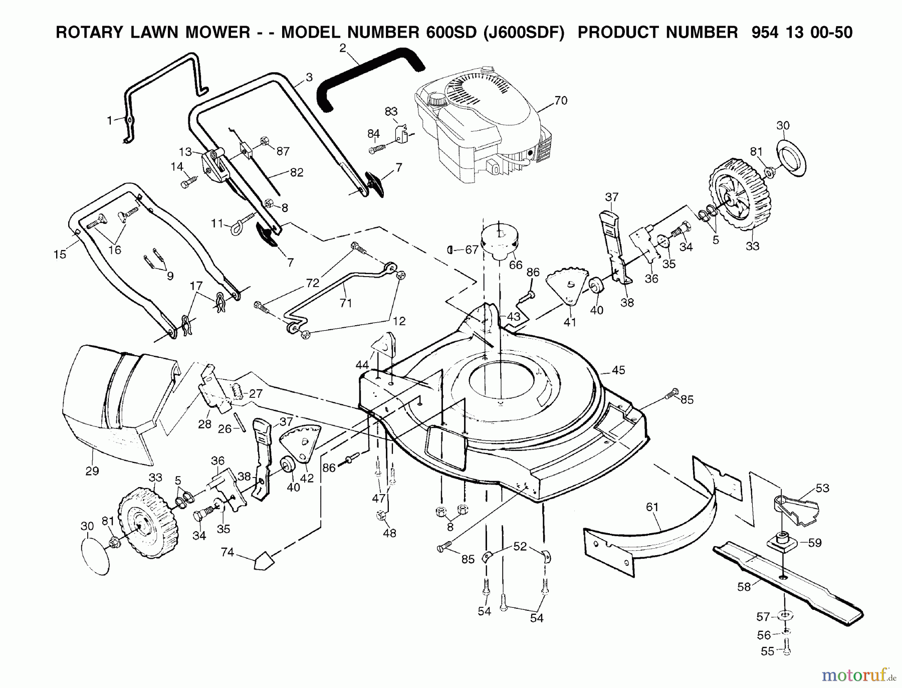 Jonsered Rasenmäher 600SD (J600SDF, 954130050) - Jonsered Walk-Behind Mower (2002-02) PRODUCT COMPLETE #1