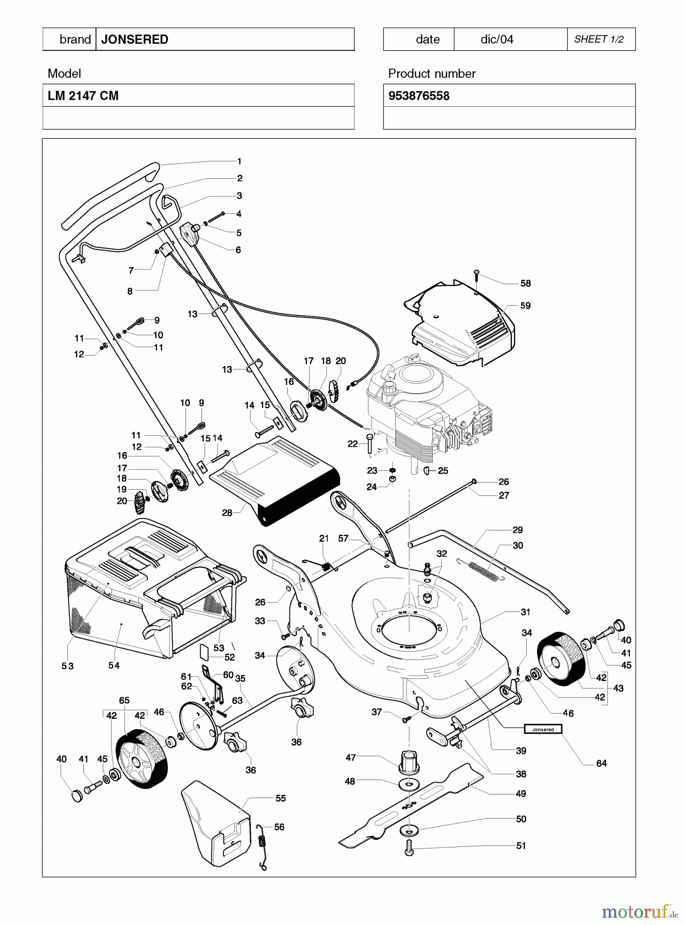  Jonsered Rasenmäher LM2147CM (953876558) - Jonsered Walk-Behind Mower (2005-02) PRODUCT COMPLETE