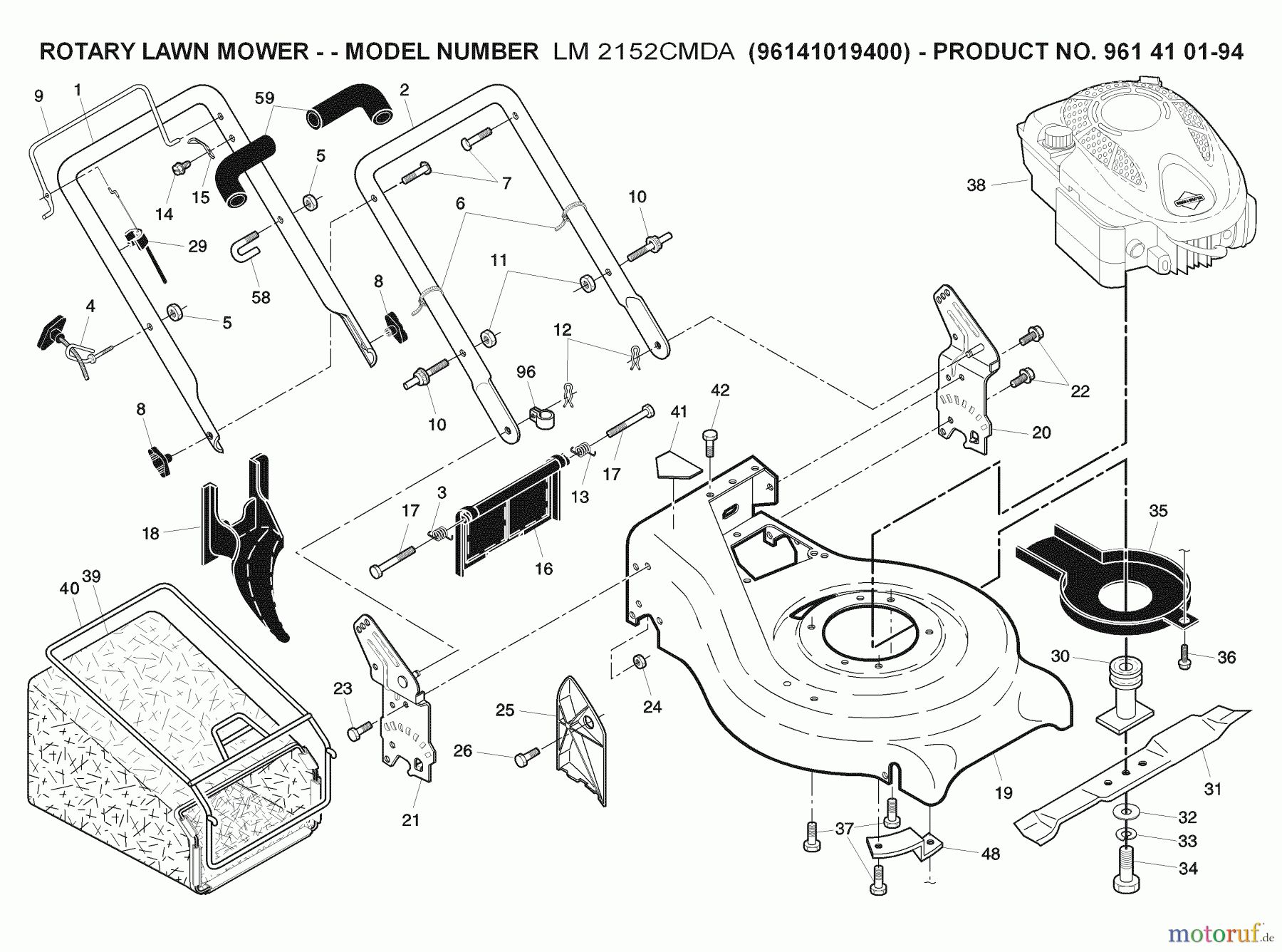 Jonsered Rasenmäher LM2152CMDA (96141019400) - Jonsered Walk-Behind Mower (2009-01) FRAME ENGINE