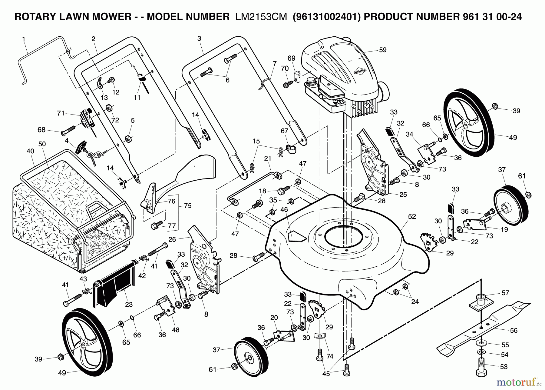 Jonsered Rasenmäher LM2153CM (961310024, 96131002401) - Jonsered Walk-Behind Mower (2007-05) PRODUCT COMPLETE