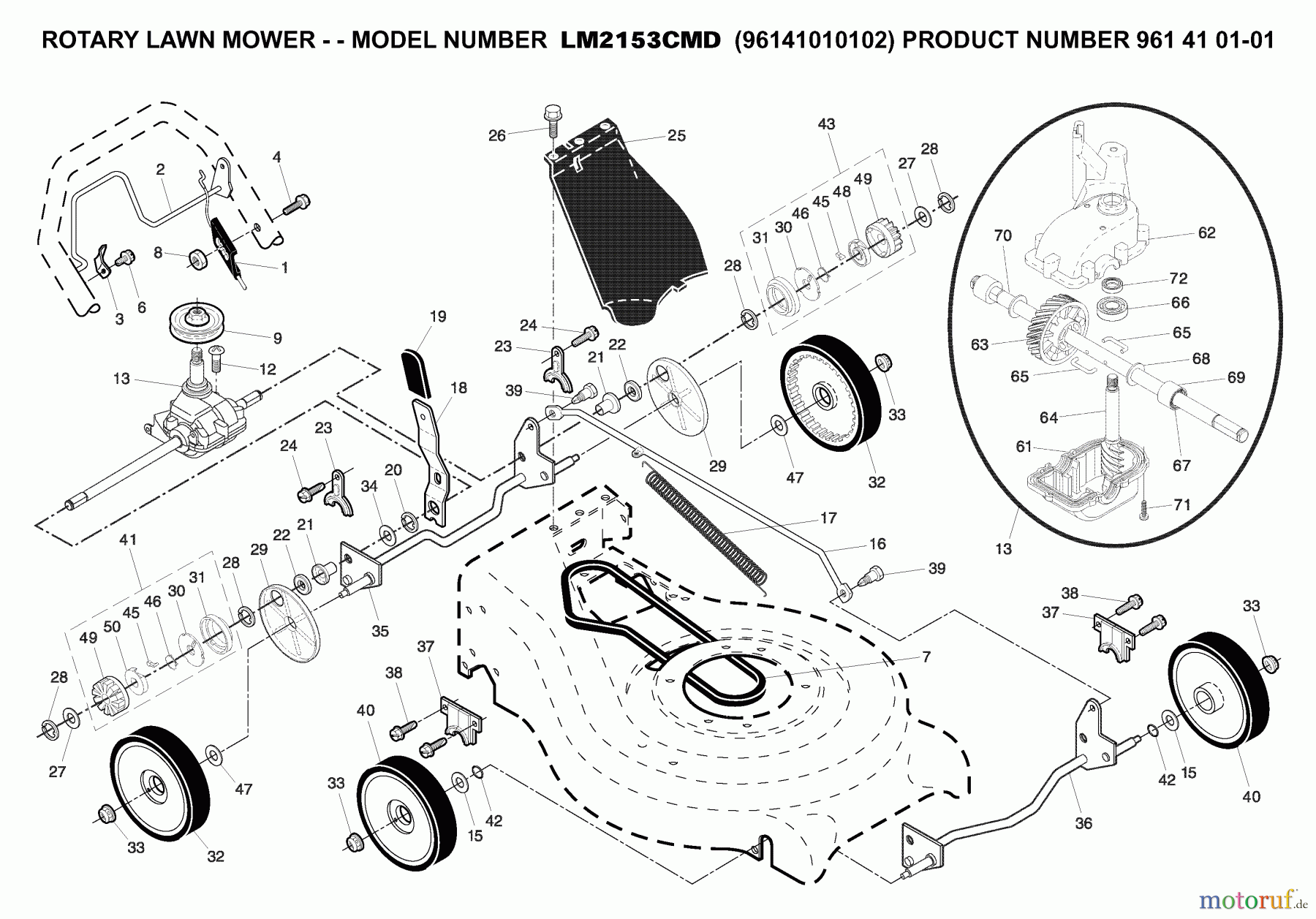 Jonsered Rasenmäher LM2153CMD (96141010102) - Jonsered Walk-Behind Mower (2007-06) DRIVE