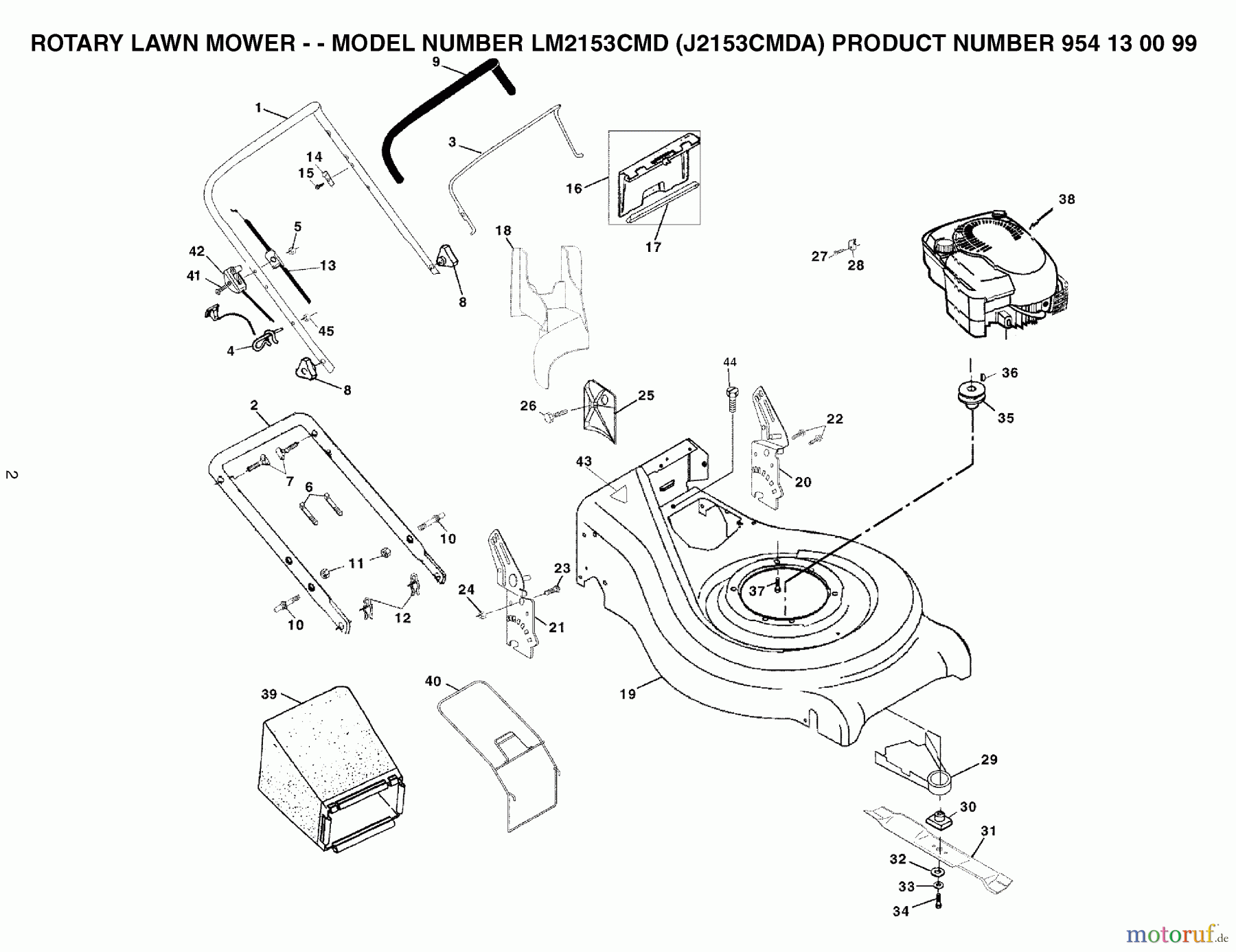 Jonsered Rasenmäher LM2153CMD (J2153CMDA, 954130099) - Jonsered Walk-Behind Mower (2003-01) PRODUCT COMPLETE #2