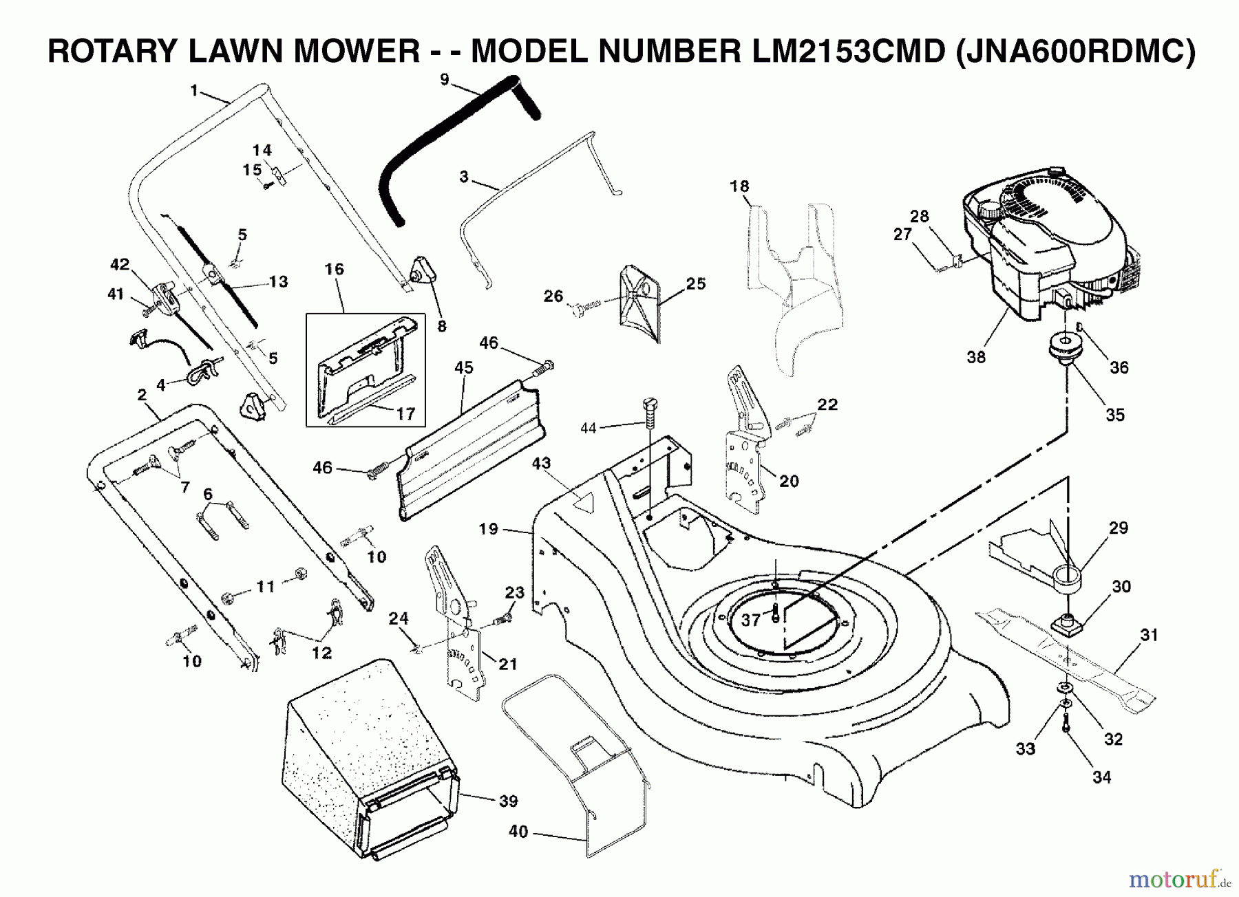 Jonsered Rasenmäher LM2153CMD (JNA600RDMC) - Jonsered Walk-Behind Mower (2003-05) PRODUCT COMPLETE #2