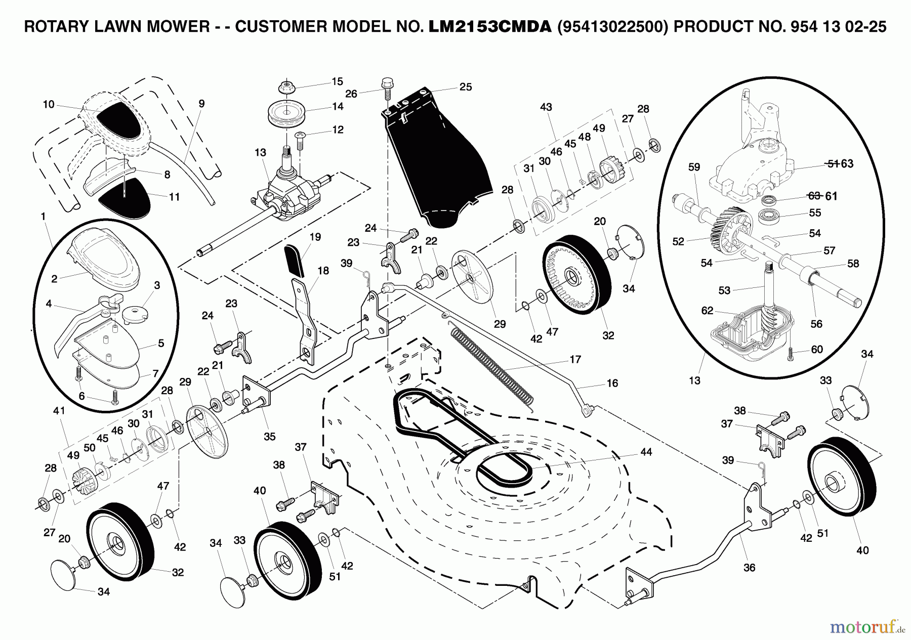 Jonsered Rasenmäher LM2153CMDA (954130225, 95413022500) - Jonsered Walk-Behind Mower (2005-02) PRODUCT COMPLETE #1