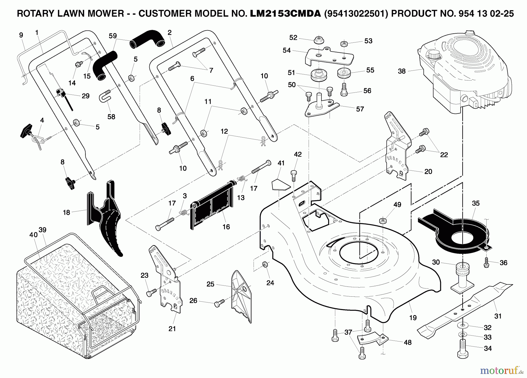  Jonsered Rasenmäher LM2153CMDA (954130225, 95413022501) - Jonsered Walk-Behind Mower (2005-04) PRODUCT COMPLETE #1