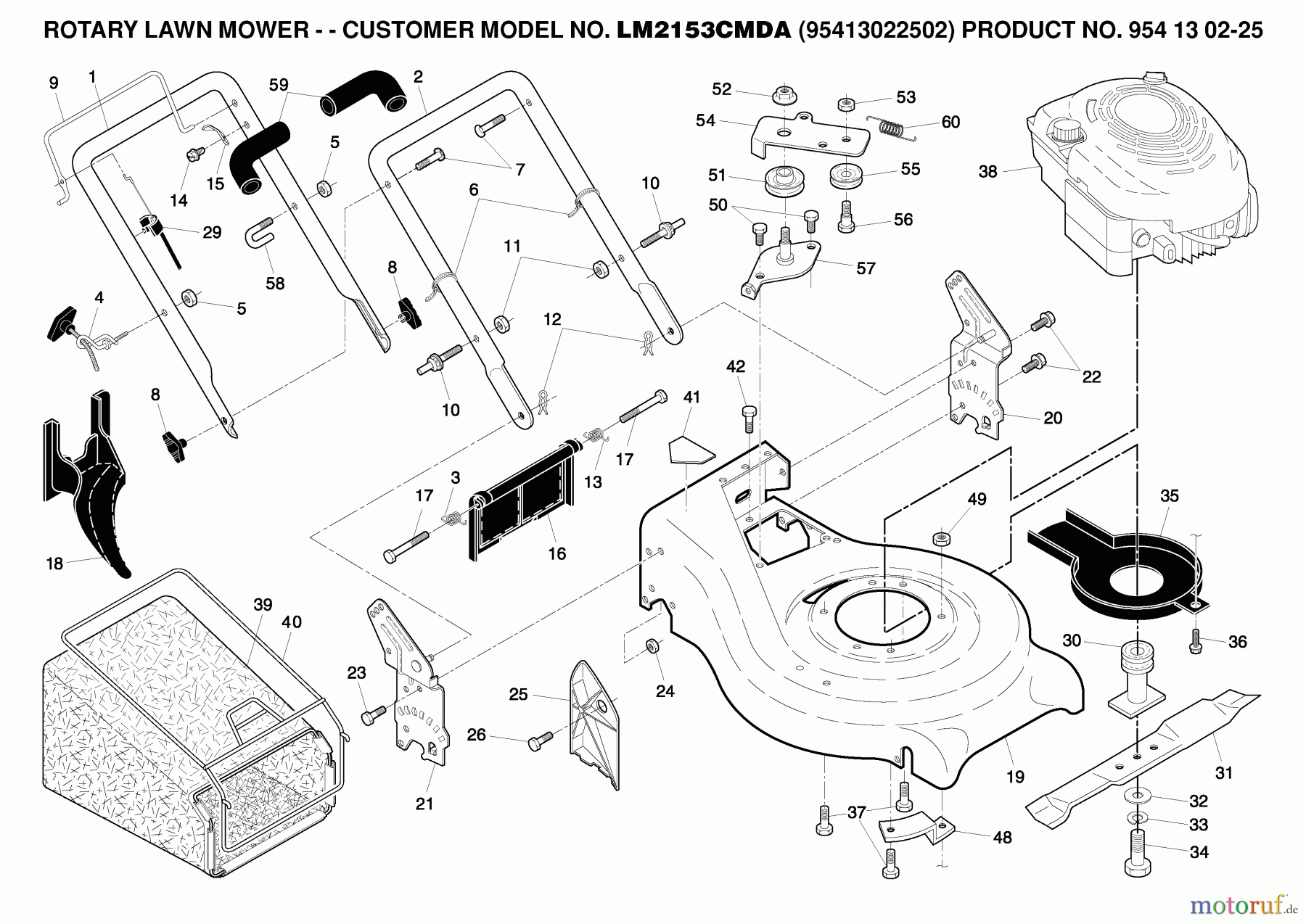 Jonsered Rasenmäher LM2153CMDA (954130225, 95413022502) - Jonsered Walk-Behind Mower (2005-08) PRODUCT COMPLETE #1