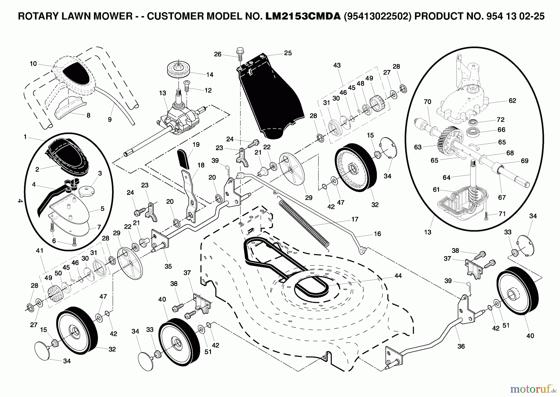 Jonsered Rasenmäher LM2153CMDA (954130225, 95413022502) - Jonsered Walk-Behind Mower (2005-08) PRODUCT COMPLETE #2