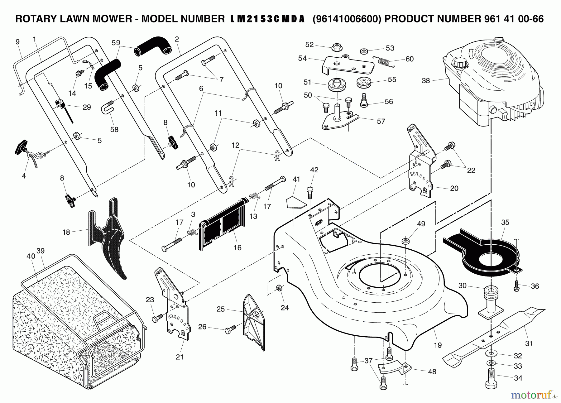  Jonsered Rasenmäher LM2153CMDA (961410066, 96141006600) - Jonsered Walk-Behind Mower (2007-03) PRODUCT COMPLETE #2