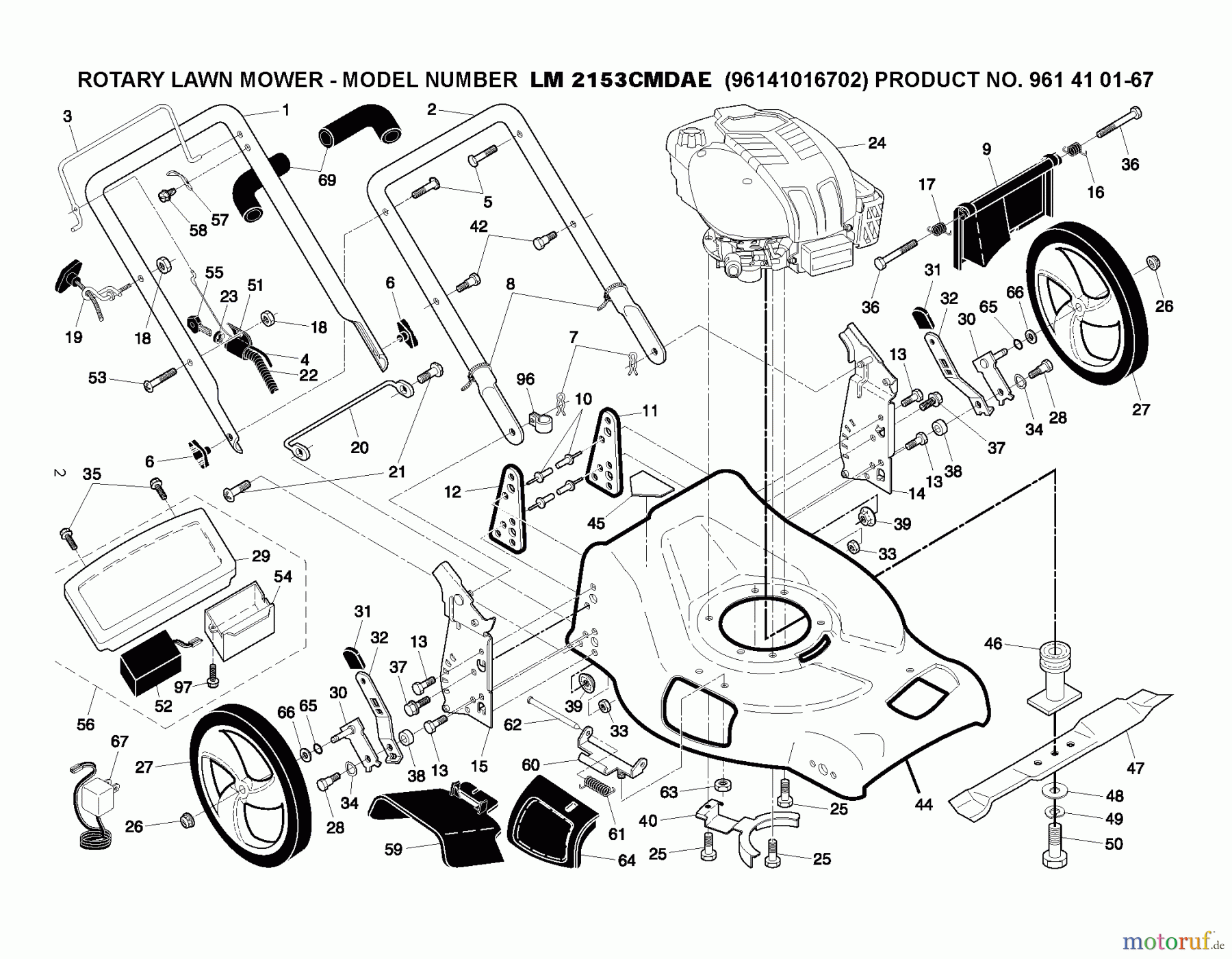 Jonsered Rasenmäher LM2153CMDAE (96141016702) - Jonsered Walk-Behind Mower (2009-09) PRODUCT COMPLETE #1