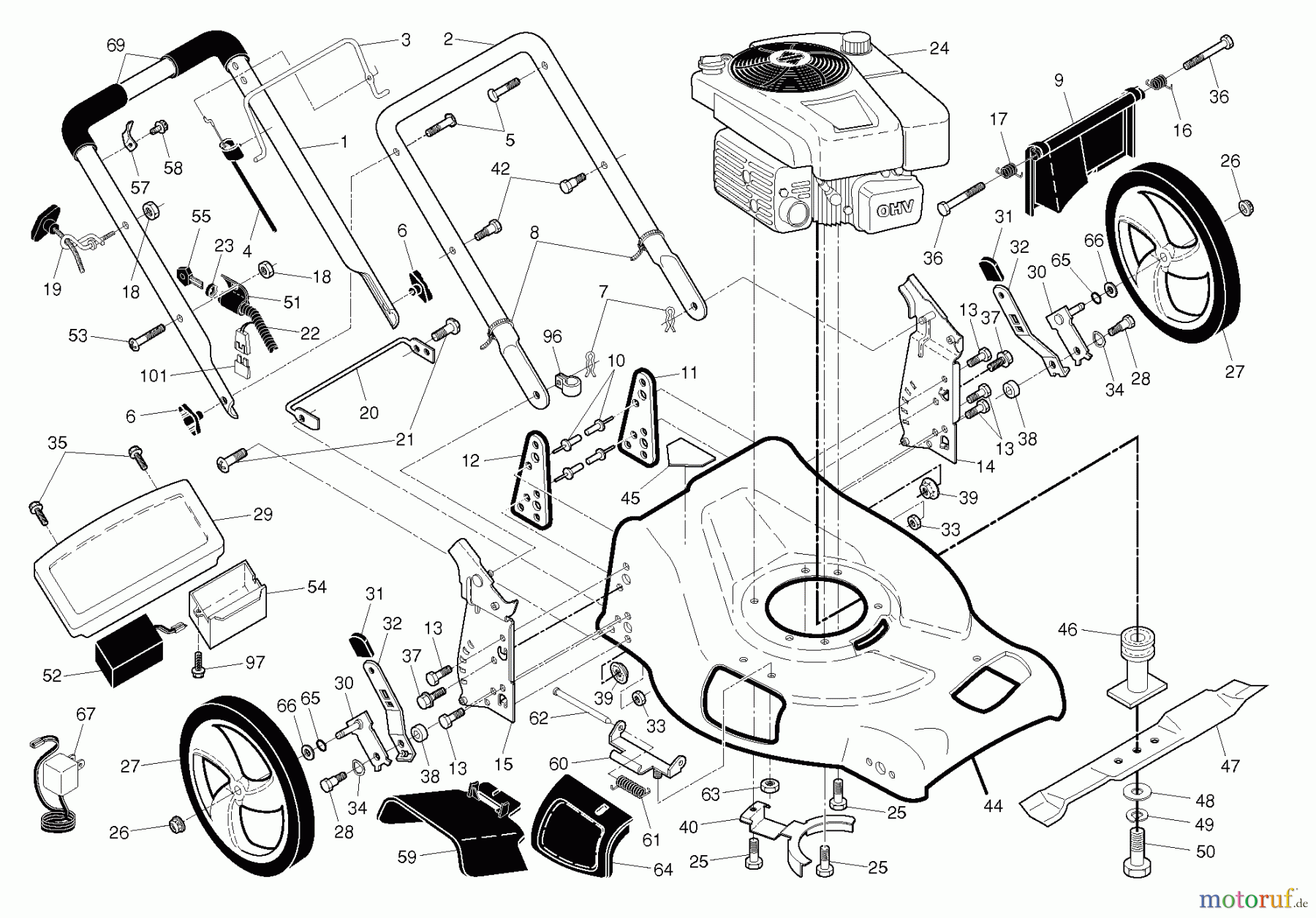 Jonsered Rasenmäher LM2153CMDAE (96141022203) - Jonsered Walk-Behind Mower (2010-12) FRAME ENGINE