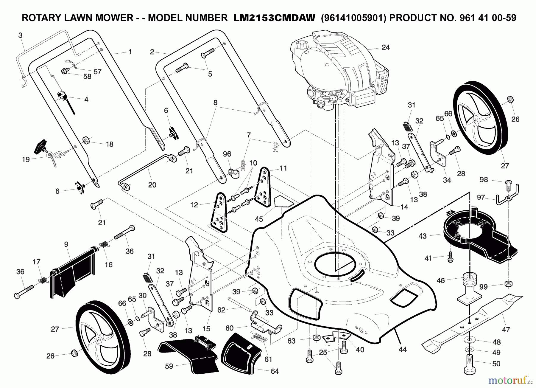  Jonsered Rasenmäher LM2153CMDAW (961410059, 96141005901) - Jonsered Walk-Behind Mower (2007-03) PRODUCT COMPLETE #1