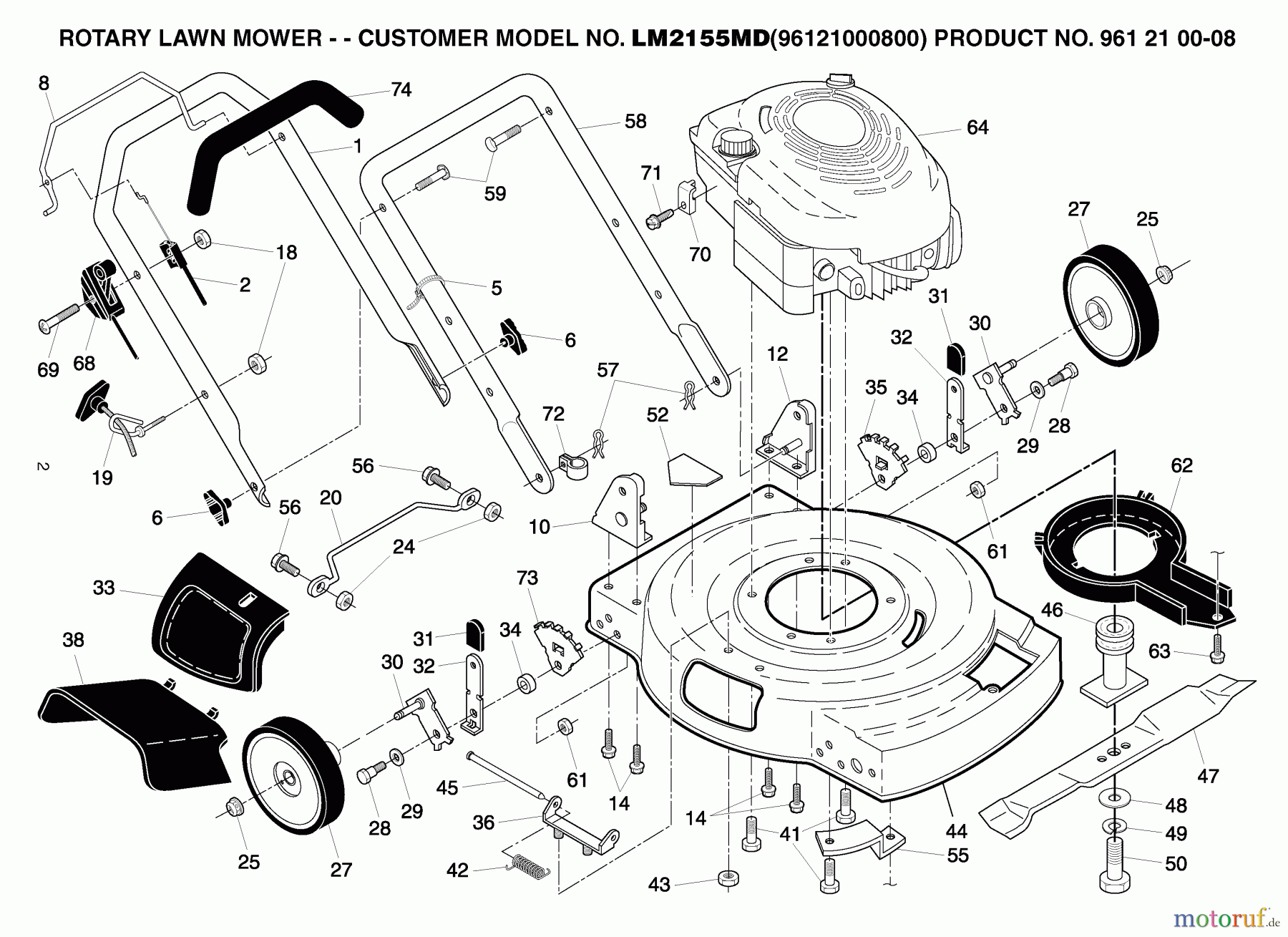 Jonsered Rasenmäher LM2155MD (96121000800) - Jonsered Walk-Behind Mower (2006-02) CHASSIS / FRAME