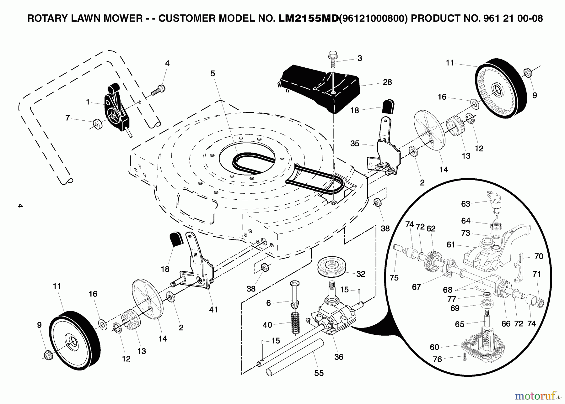 Jonsered Rasenmäher LM2155MD (96121000800) - Jonsered Walk-Behind Mower (2006-02) DRIVE