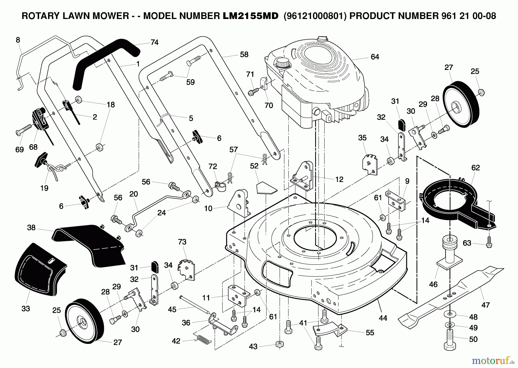 Jonsered Rasenmäher LM2155MD (96121000801) - Jonsered Walk-Behind Mower (2006-03) PRODUCT COMPLETE #1