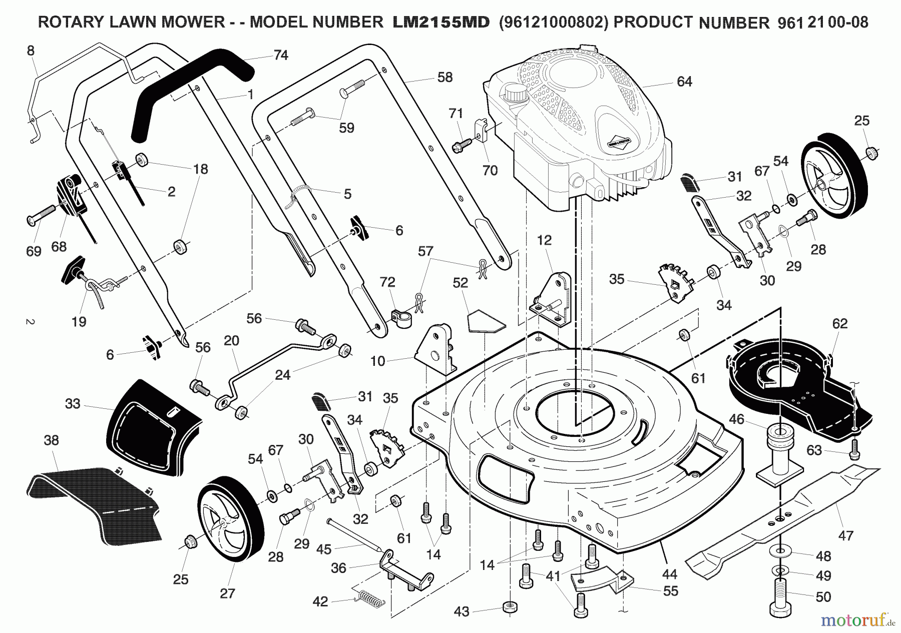  Jonsered Rasenmäher LM2155MD (96121000802) - Jonsered Walk-Behind Mower (2008-07) PRODUCT COMPLETE #2