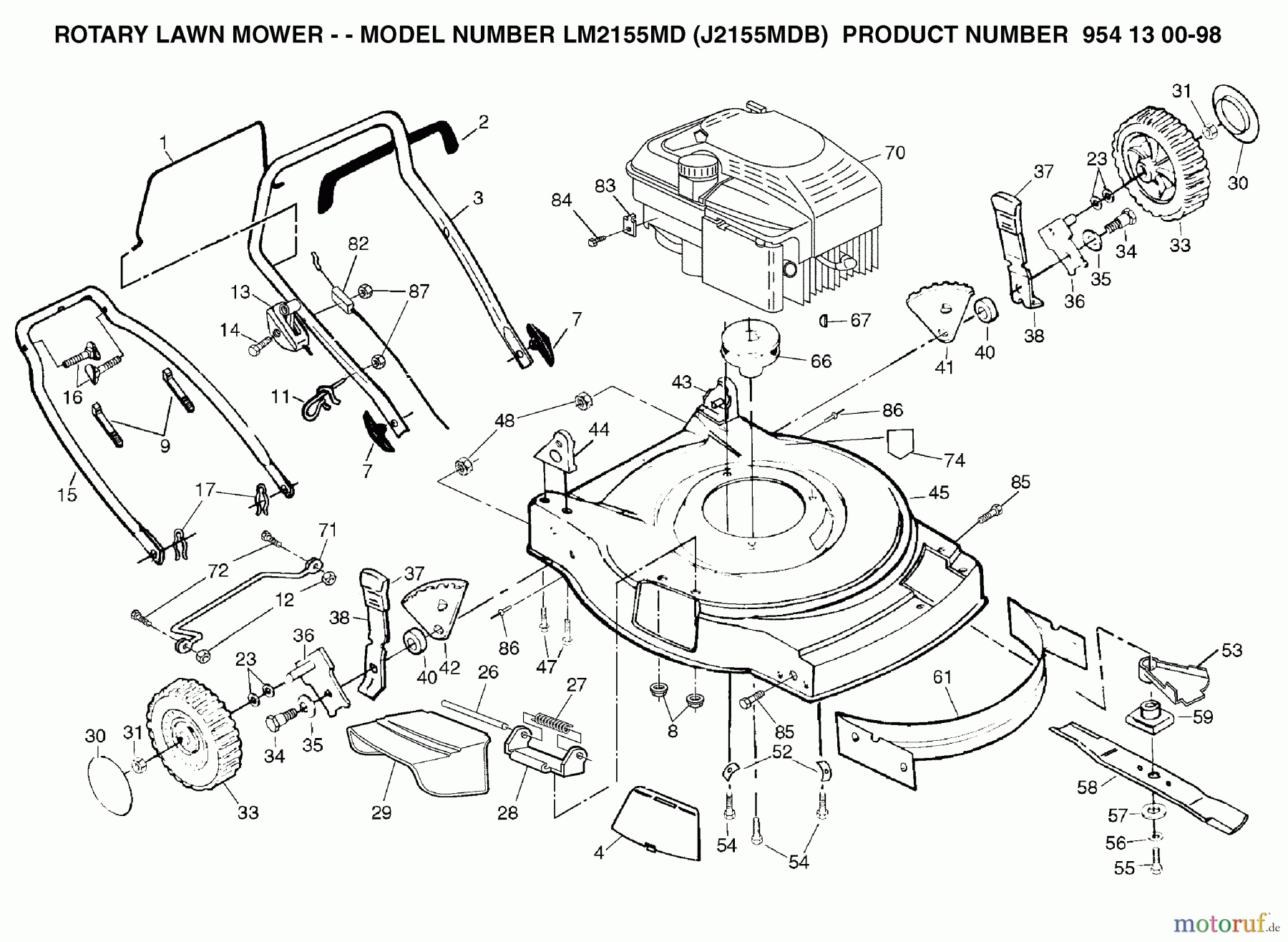  Jonsered Rasenmäher LM2155MD (J2155MDB, 954130098) - Jonsered Walk-Behind Mower (2003-05) PRODUCT COMPLETE #2