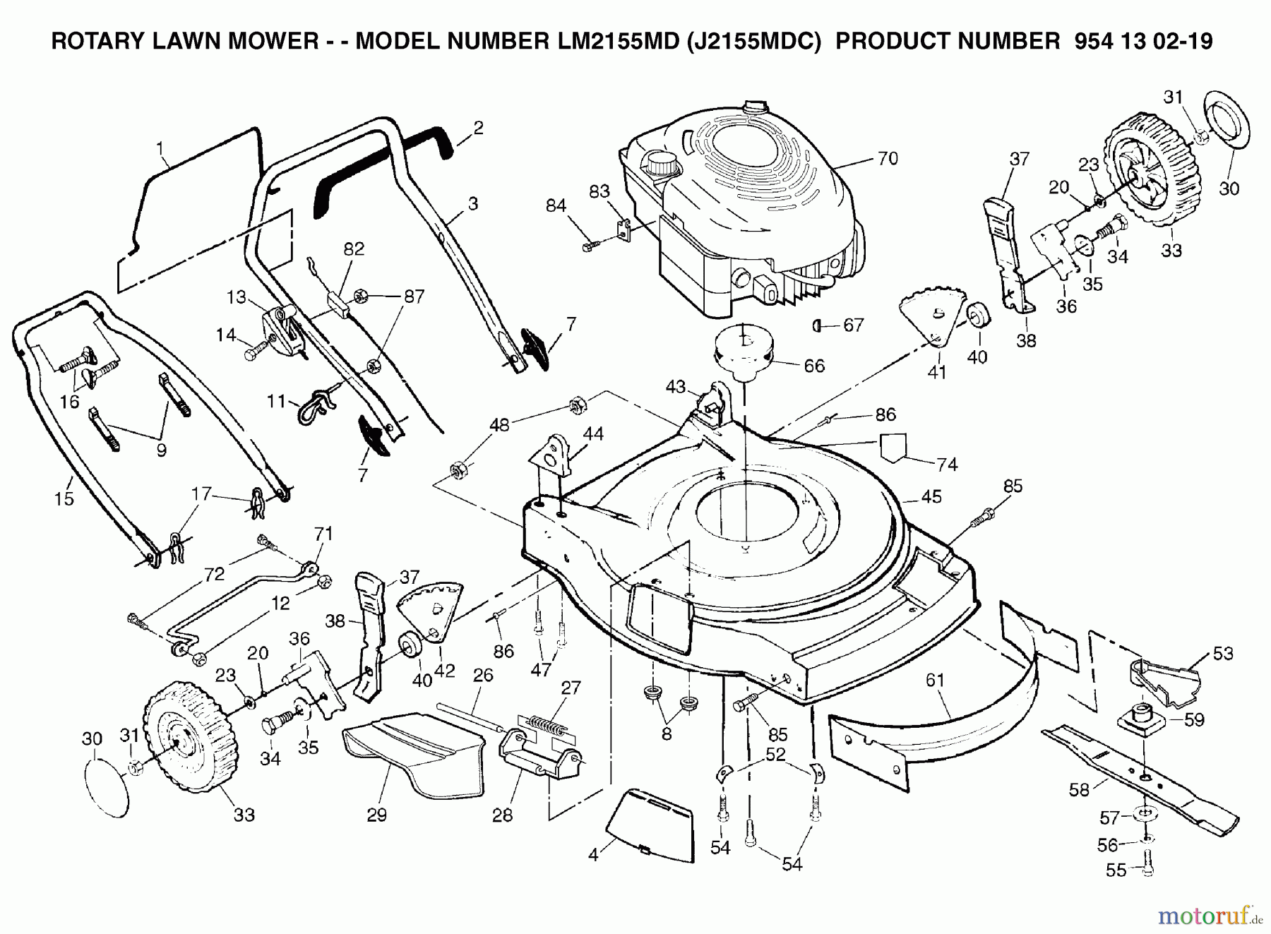 Jonsered Rasenmäher LM2155MD (J2155MDC, 954130219) - Jonsered Walk-Behind Mower (2004-01) PRODUCT COMPLETE #1