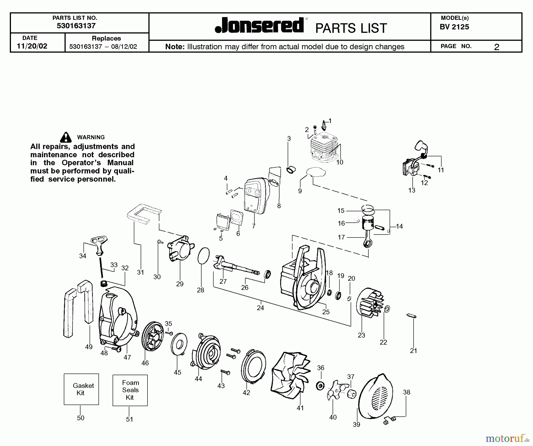 Jonsered Sonstiges BV2125 - Jonsered Blower/Vacuum (2003-01) ENGINE
