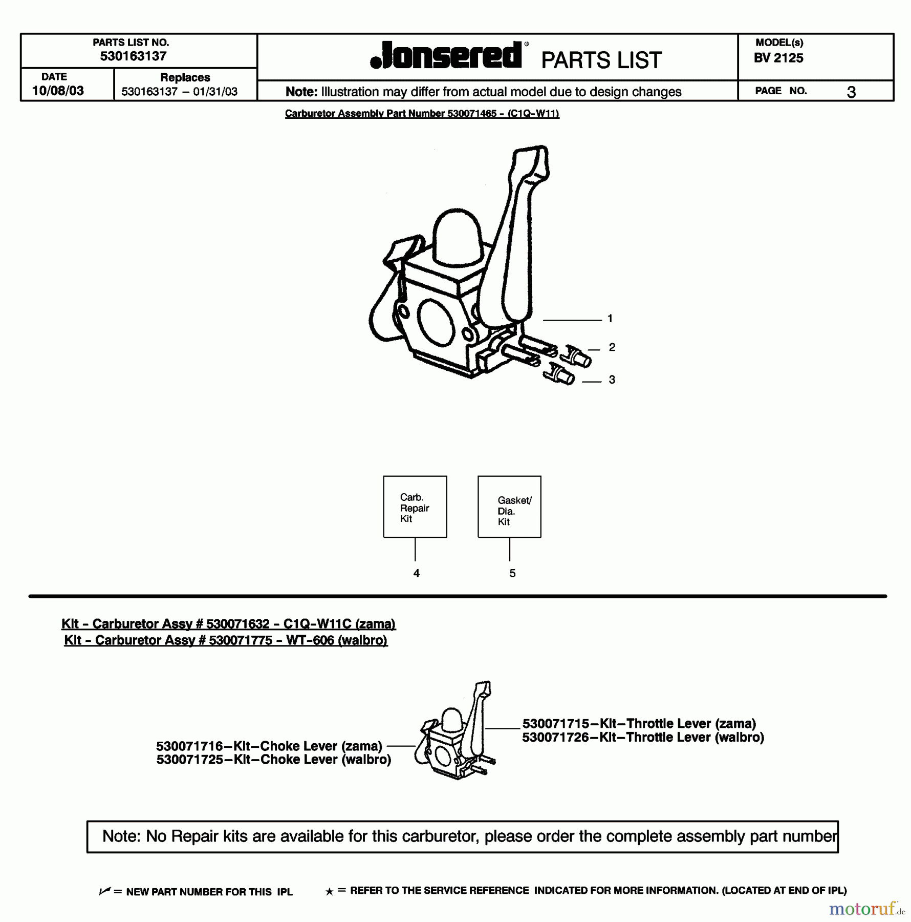 Jonsered Sonstiges BV2125 - Jonsered Blower/Vacuum (2004-01) CARBURETOR #2