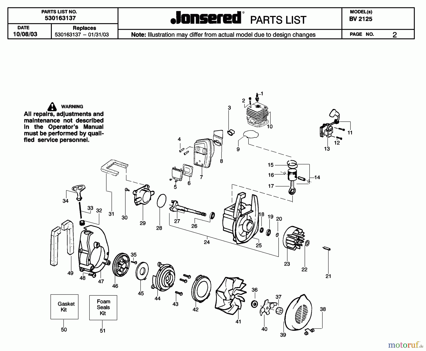 Jonsered Sonstiges BV2125 - Jonsered Blower/Vacuum (2004-01) ENGINE