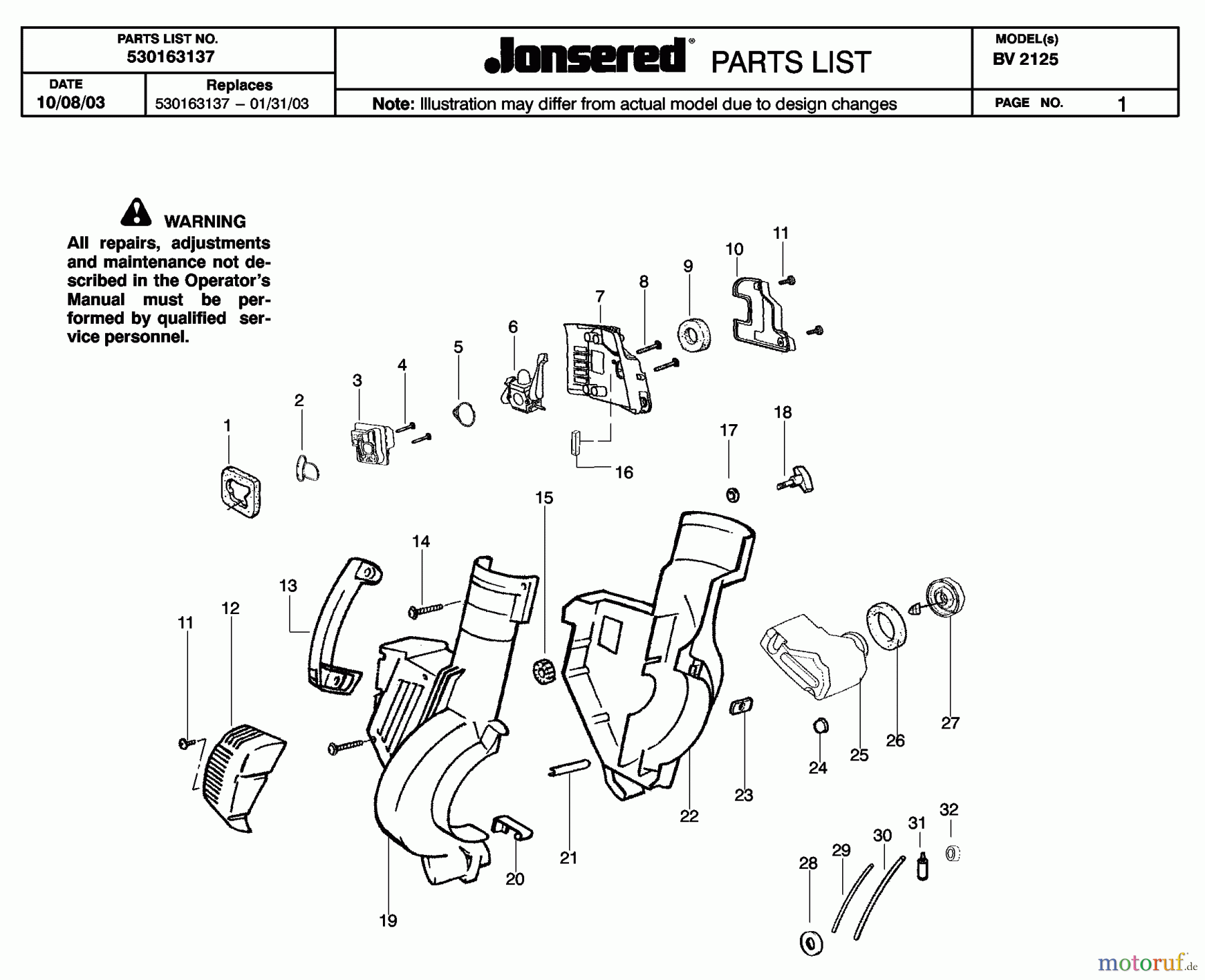 Jonsered Sonstiges BV2125 - Jonsered Blower/Vacuum (2004-01) HOUSING