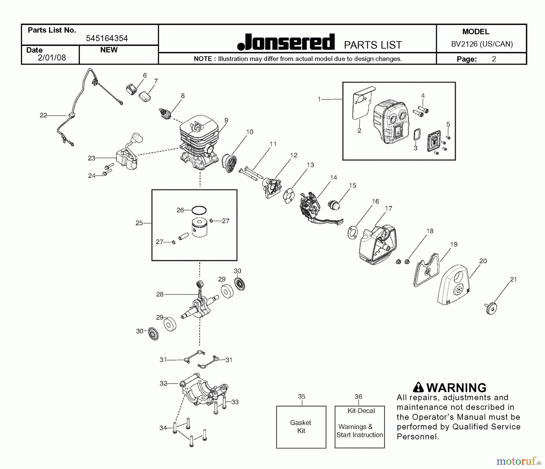 Jonsered Sonstiges BV2126 - Jonsered Blower/Vacuum (2008-03) ENGINE