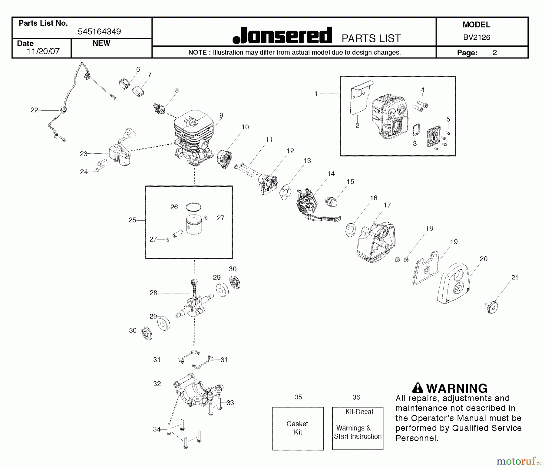 Jonsered Sonstiges BV2126 - Jonsered Blower/Vacuum (2008-06) ENGINE