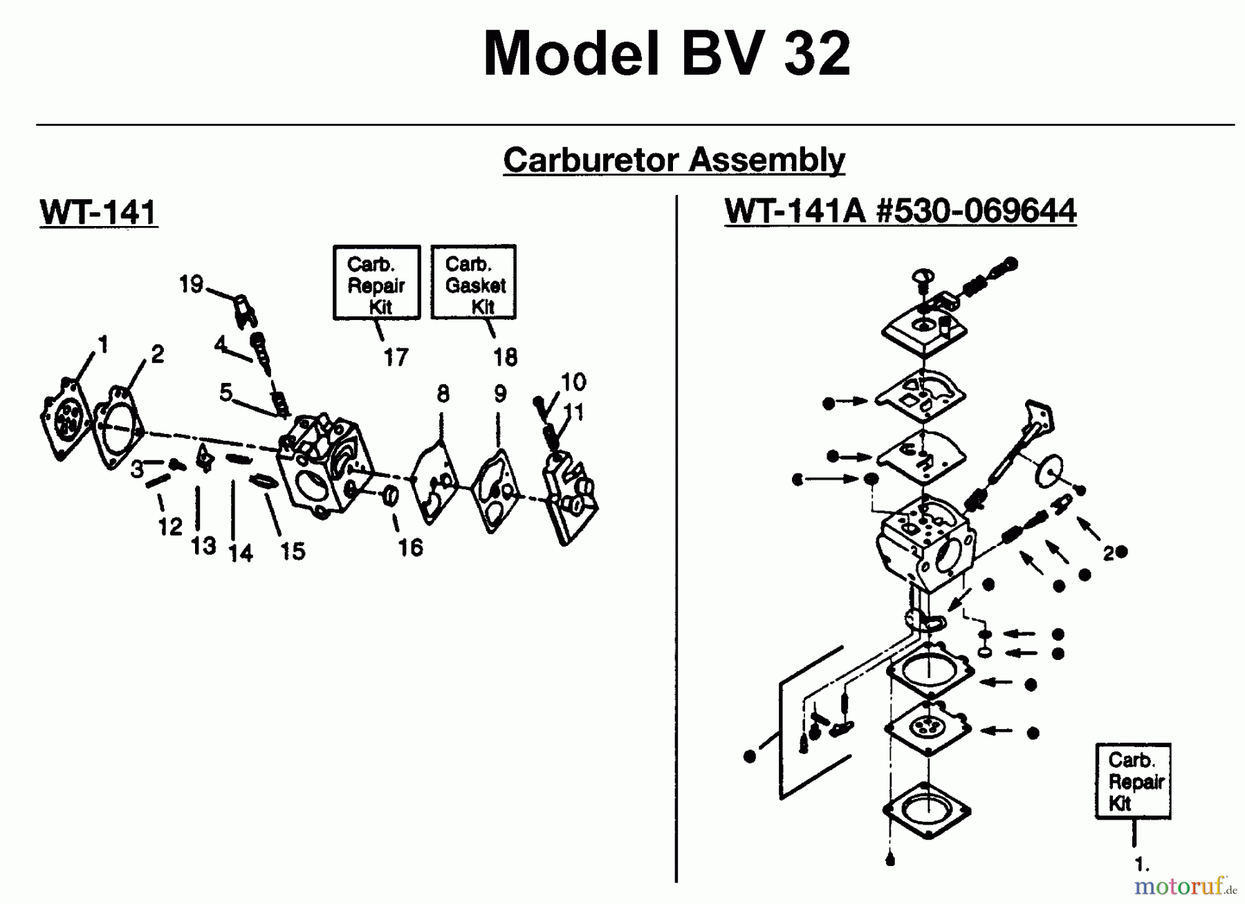 Jonsered Sonstiges BV32 - Jonsered Blower/Vacuum (1997-05) CARBURETOR DETAILS #1