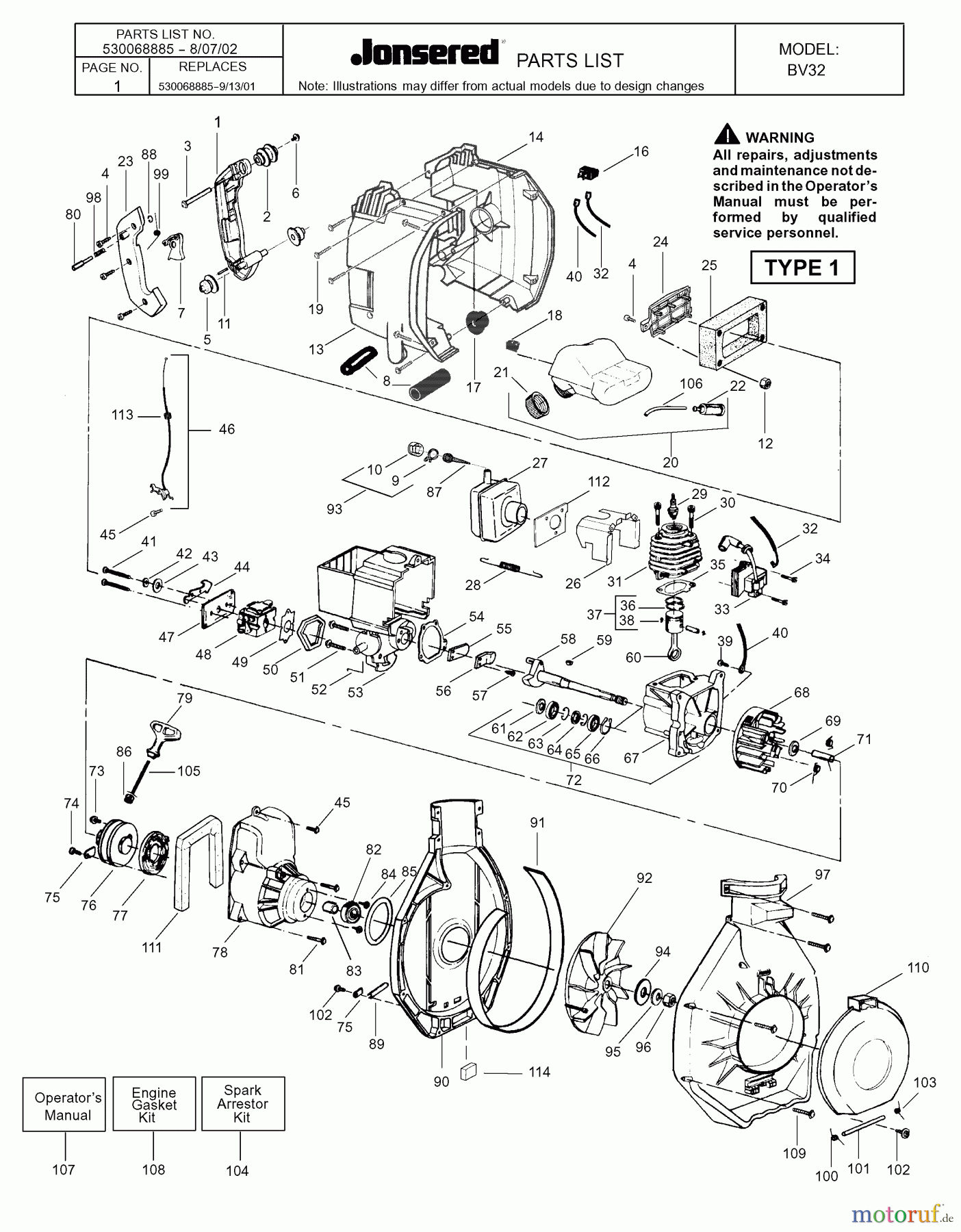  Jonsered Sonstiges BV32 - Jonsered Blower/Vacuum (2002-08) ENGINE #2