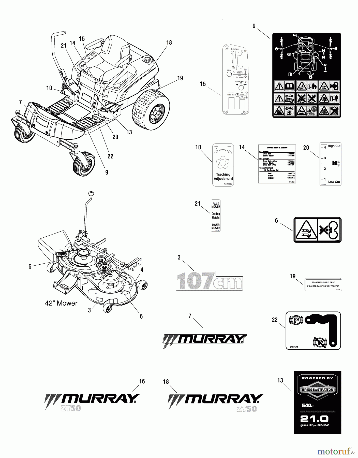 Murray Nullwendekreismäher, Zero-Turn 7800629 - Murray E20M42, 20HP B&S w/42