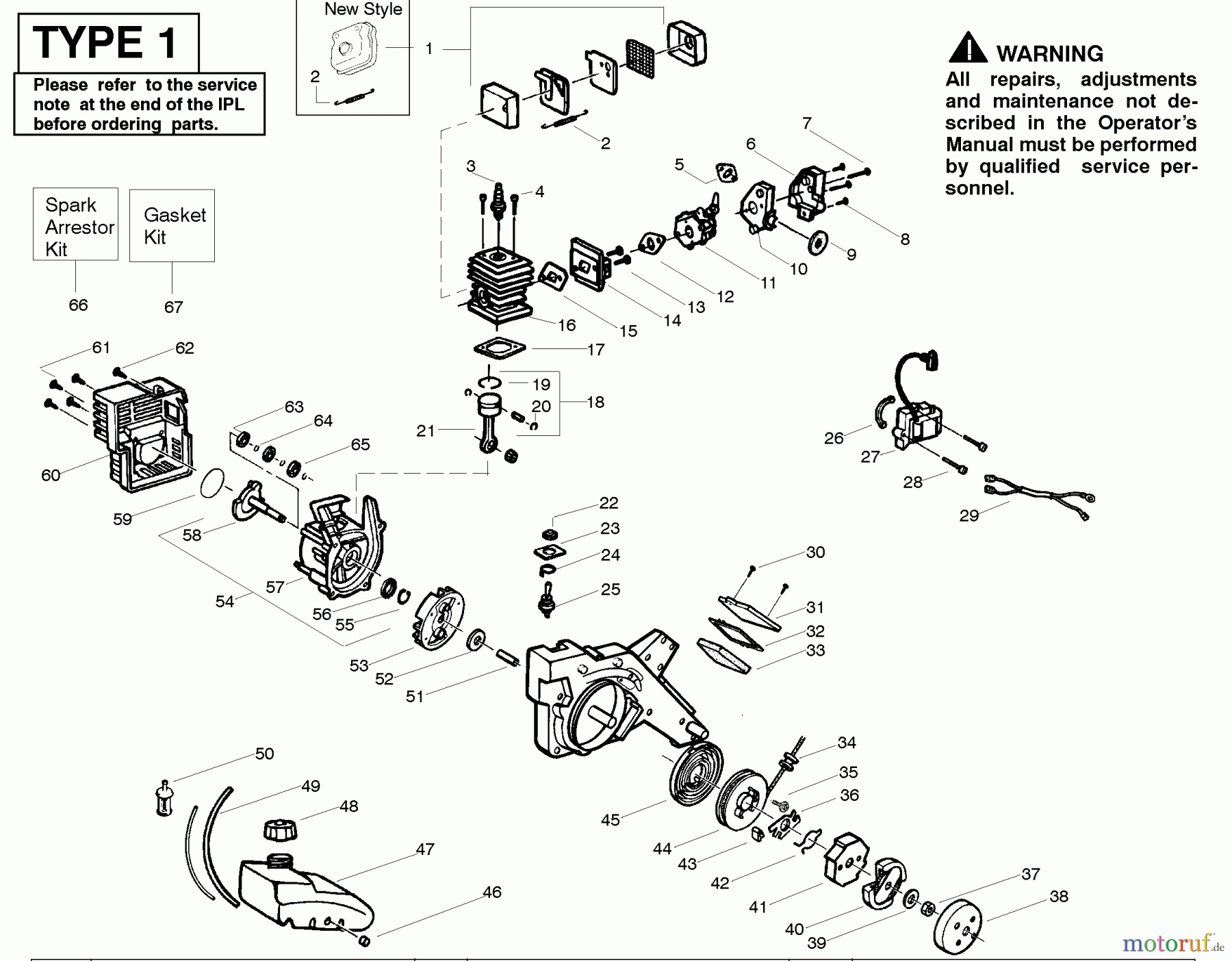 Poulan / Weed Eater Kantenschneider PE550 (Type 1) - Weed Eater Edger Engine Type - 1