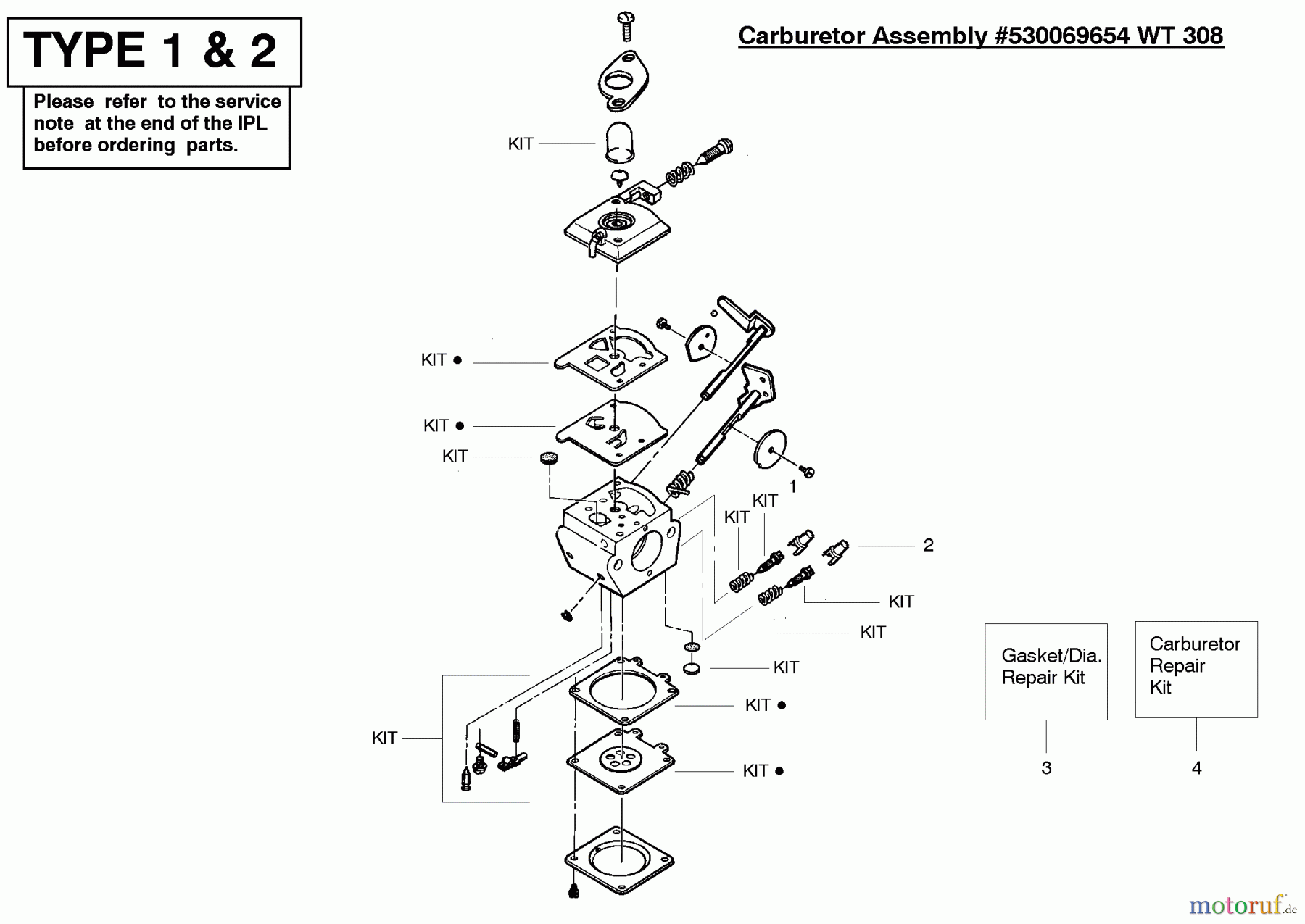 Poulan / Weed Eater Kantenschneider PE550 (Type 1) - Weed Eater Edger Carburetor Type 1-2