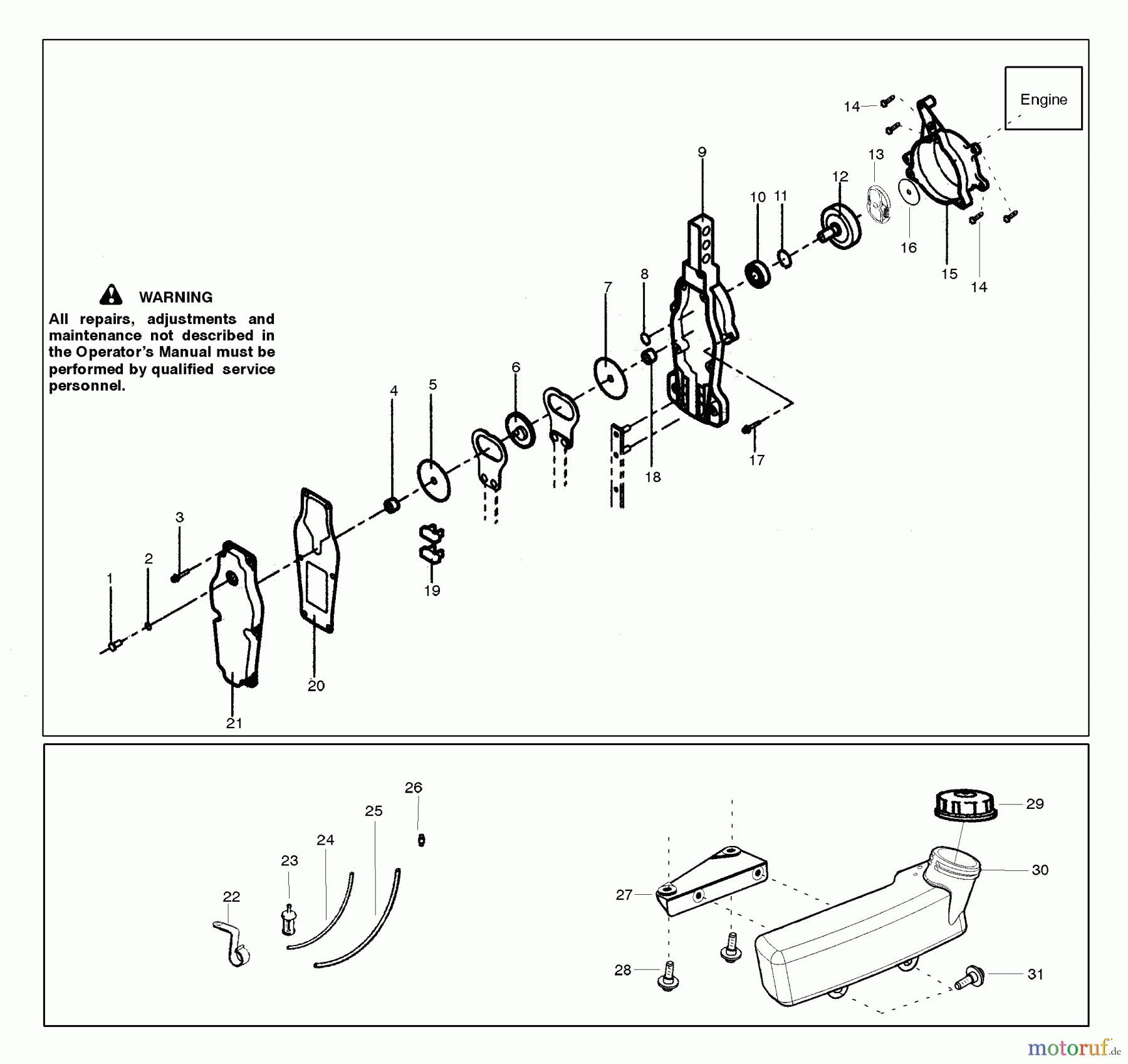  Poulan / Weed Eater Heckenscheren 25HHT (HHT25) - Poulan Pro Hedge Trimmer Gearbox & Tank Assembly