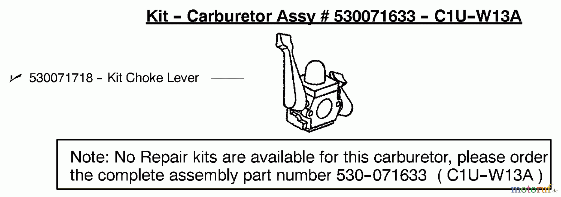 Poulan / Weed Eater Heckenscheren GHT180LE (Type 1) - Weed Eater Hedge Trimmer Carburetor Assembly (C1U-W13A) PN 530071633