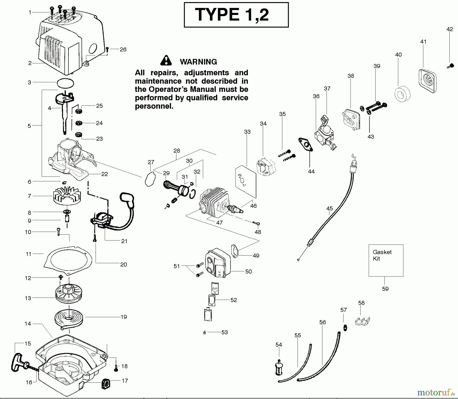  Poulan / Weed Eater Heckenscheren GHT195LE (Type 2) - Weed Eater Hedge Trimmer Engine Type 1-2