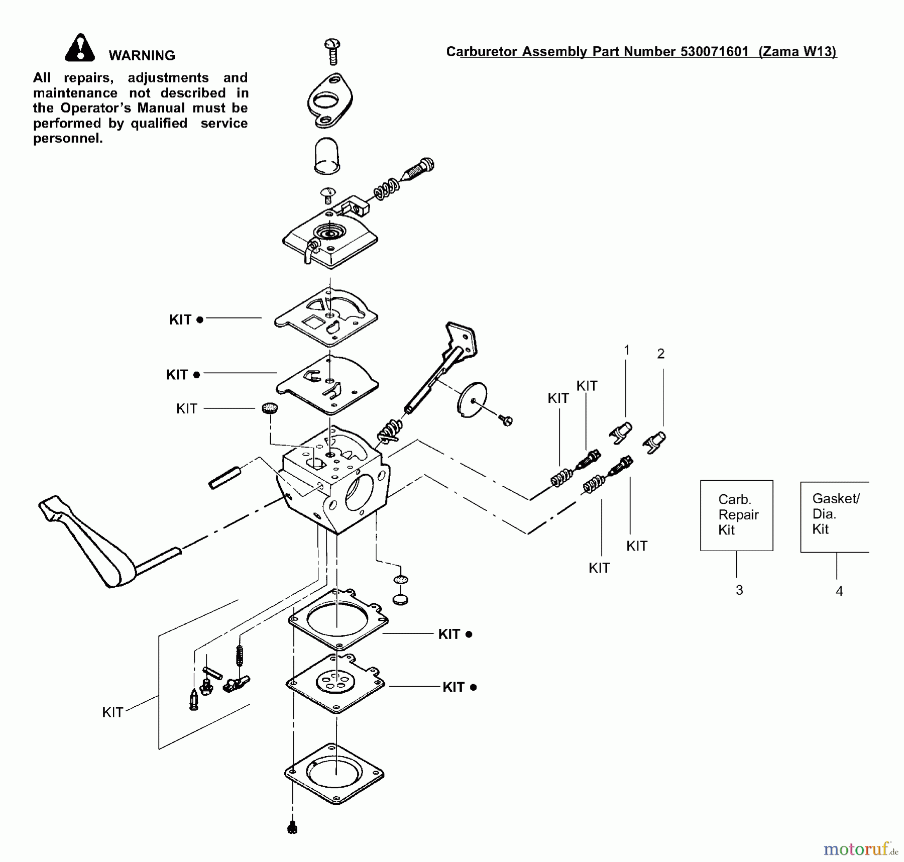  Poulan / Weed Eater Heckenscheren GHT220LE (Type 2) - Weed Eater Hedge Trimmer Carburetor Assembly (Zama W13) 530071601