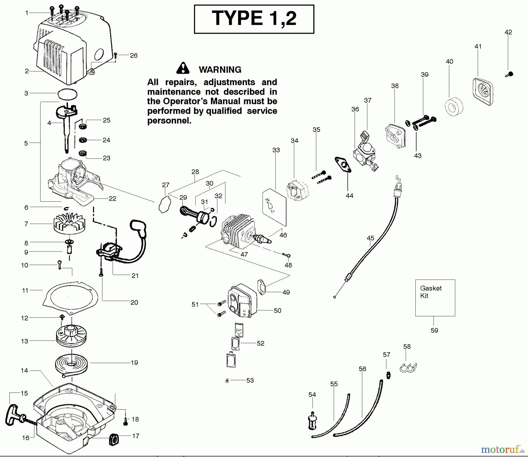 Poulan / Weed Eater Heckenscheren GHT225LE (Type 2) - Weed Eater Hedge Trimmer Engine Type 1-2