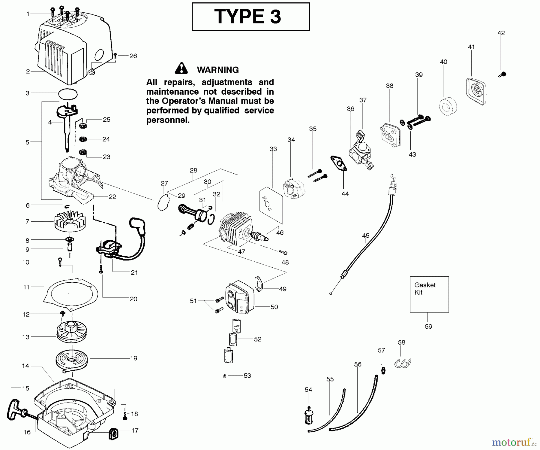  Poulan / Weed Eater Heckenscheren GHT225LE (Type 3) - Weed Eater Hedge Trimmer Engine Type 3